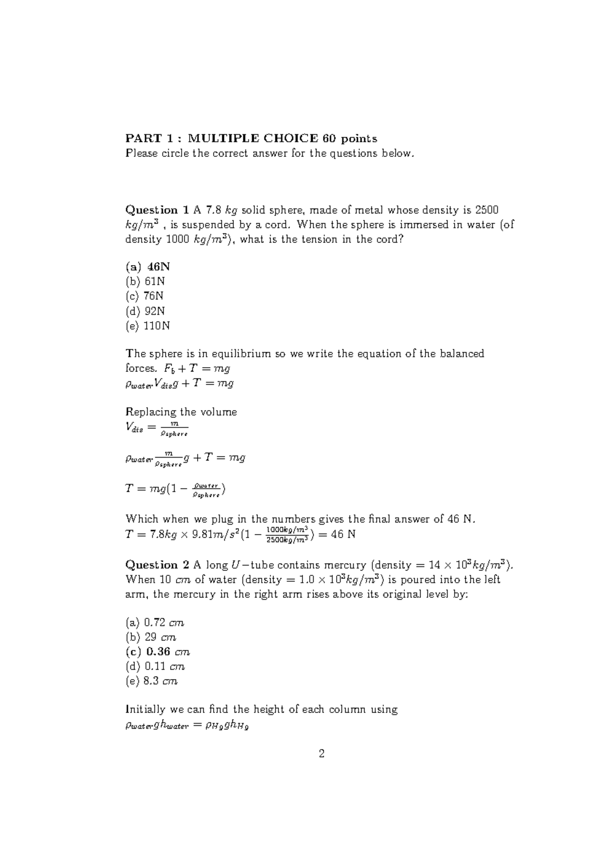 Midterm Solutions (002) - PART 1 : MULTIPLE CHOICE 60 points Please ...