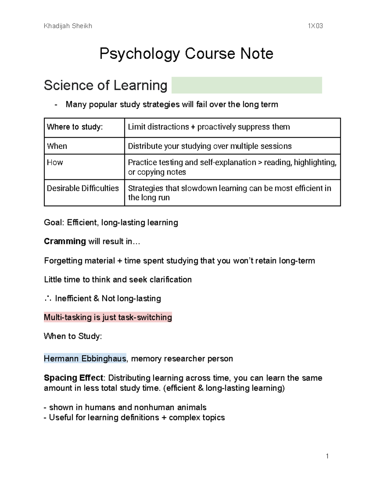 Psychology 1X03 - Note - Psychology Course Note Science of Learning ...