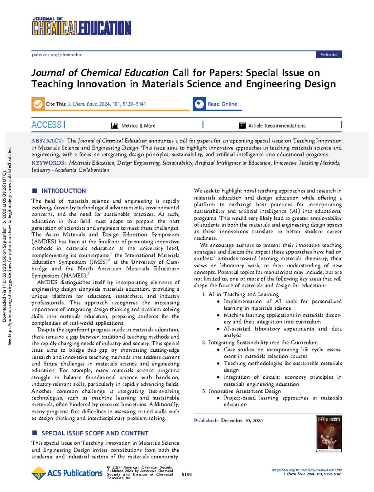 Call for Papers: Teaching Innovation in Materials Science & Eng. Design ...
