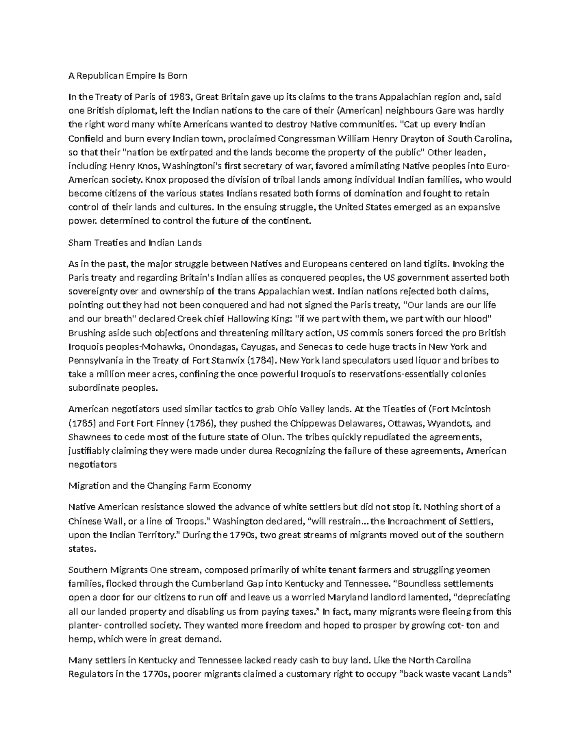 A.HIS 305: Notes on the Formation of a Republican Empire - Studocu