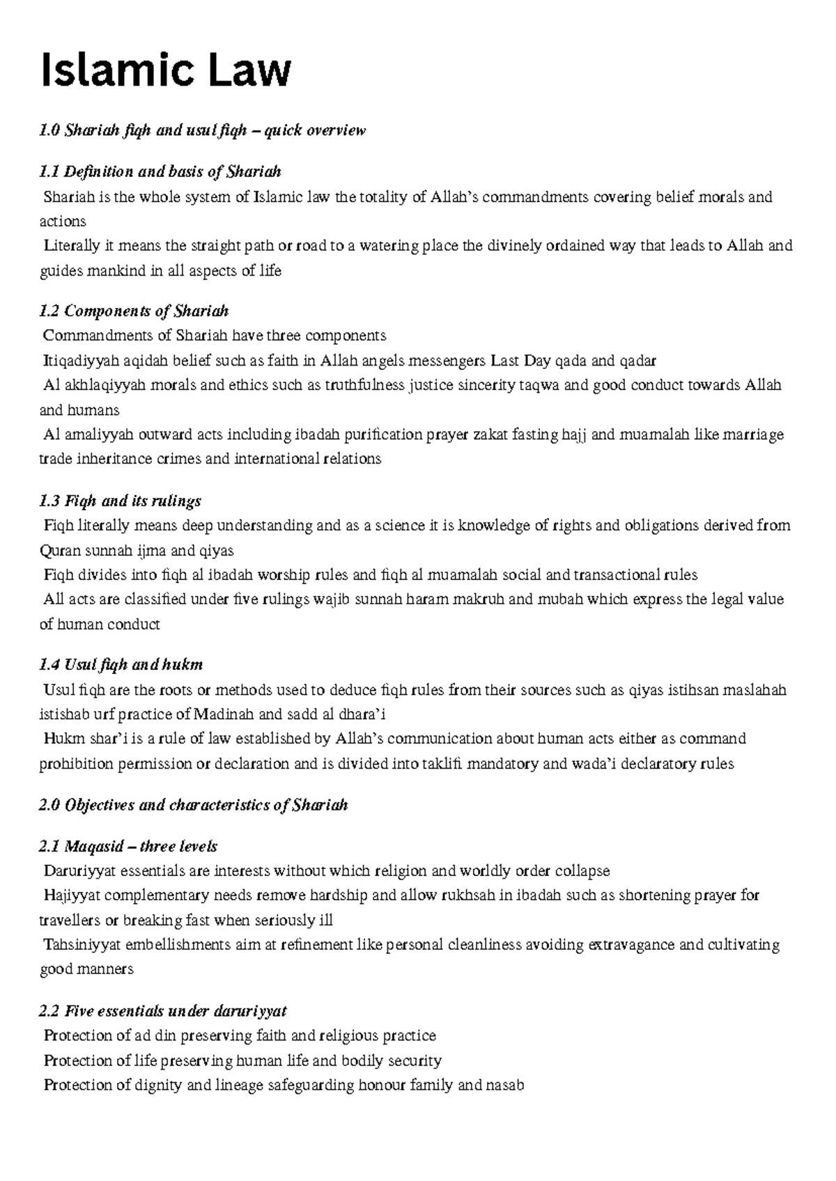 Islamic Law 1.0: Overview of Shariah, Fiqh, and Usul Fiqh Notes - Studocu