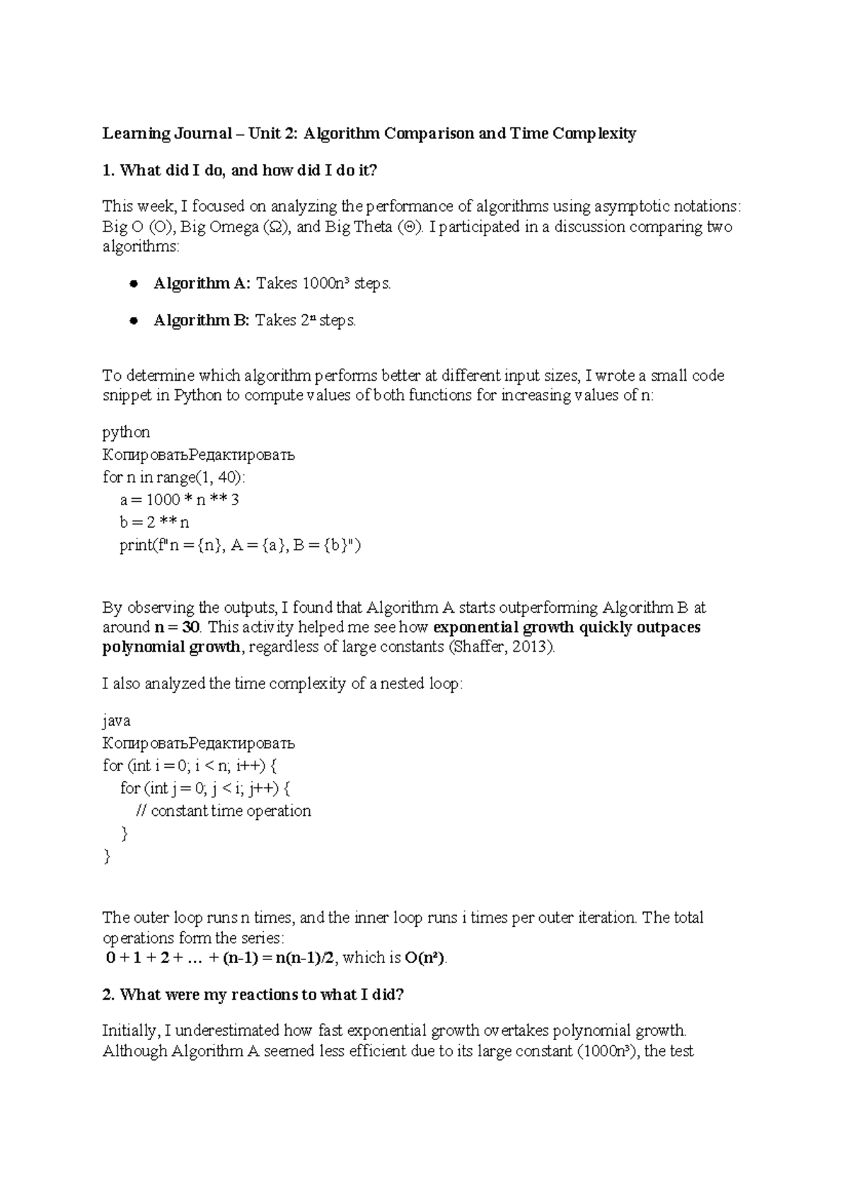 DS Learning Journal Unit 2: Analyzing Algorithm Performance ...