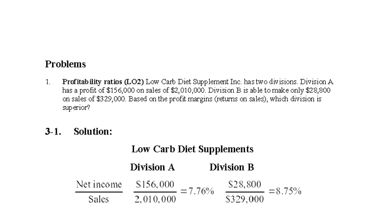 Chapter 3 Problems & Solutions on Profitability Ratios (LO2) - Studocu
