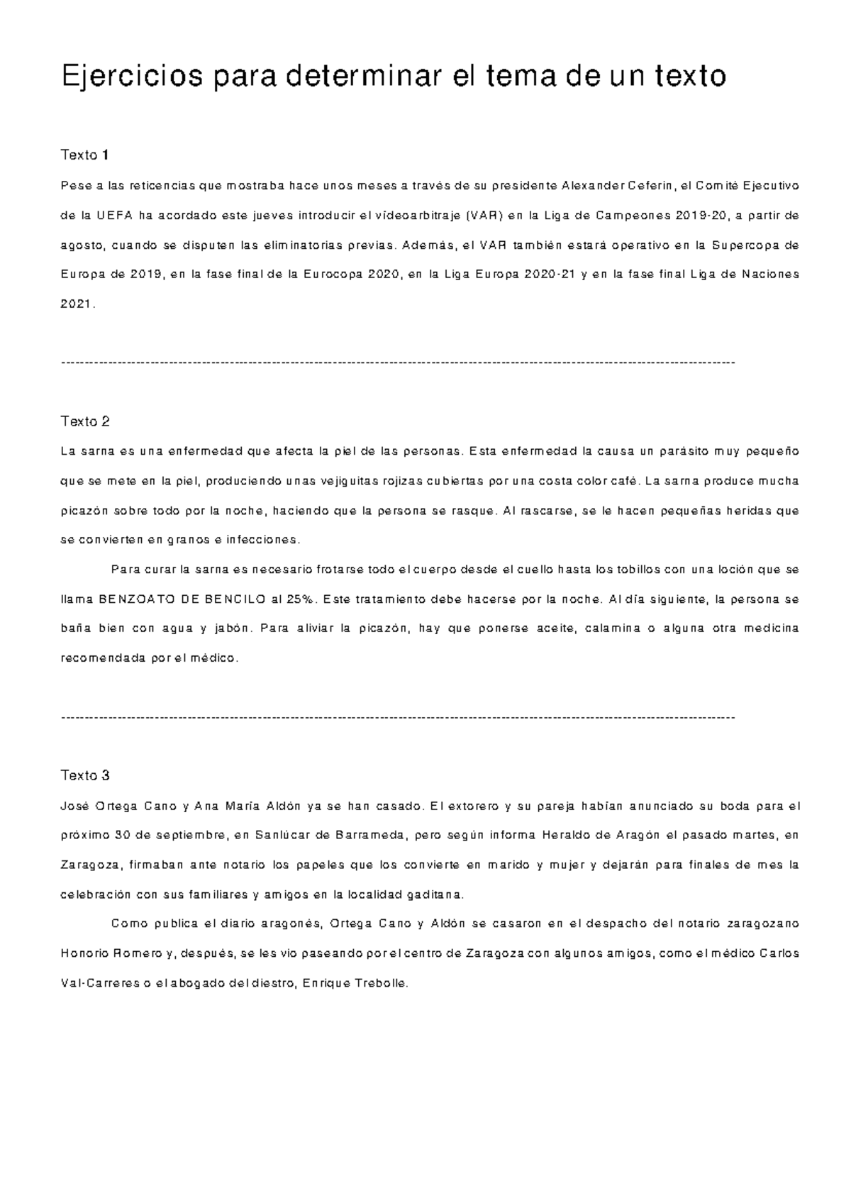Ejercicios para Determinar el Tema de un Texto - Repaso TEMA - Studocu