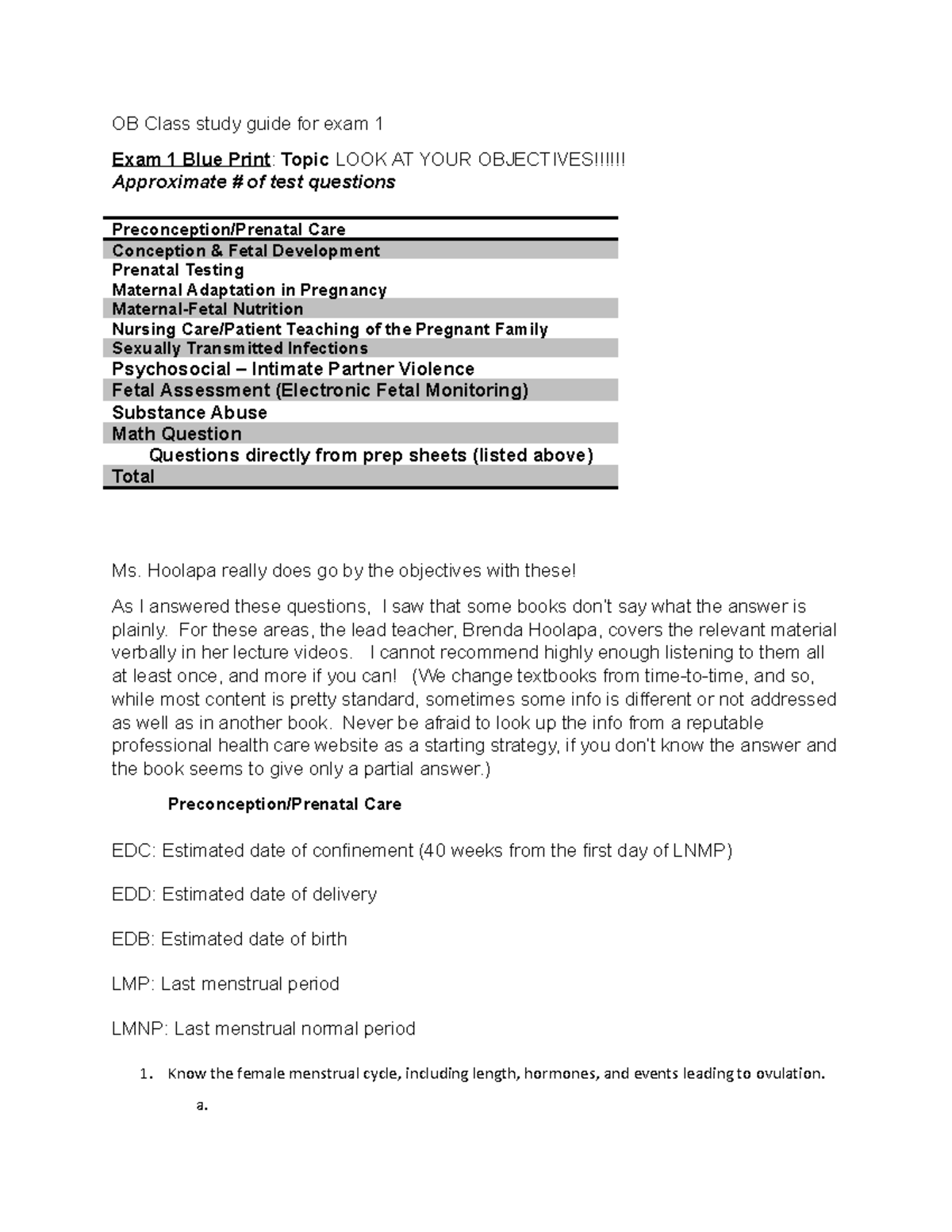 OB 101: Exam 1 Comprehensive Study Guide & Review Notes - Studocu