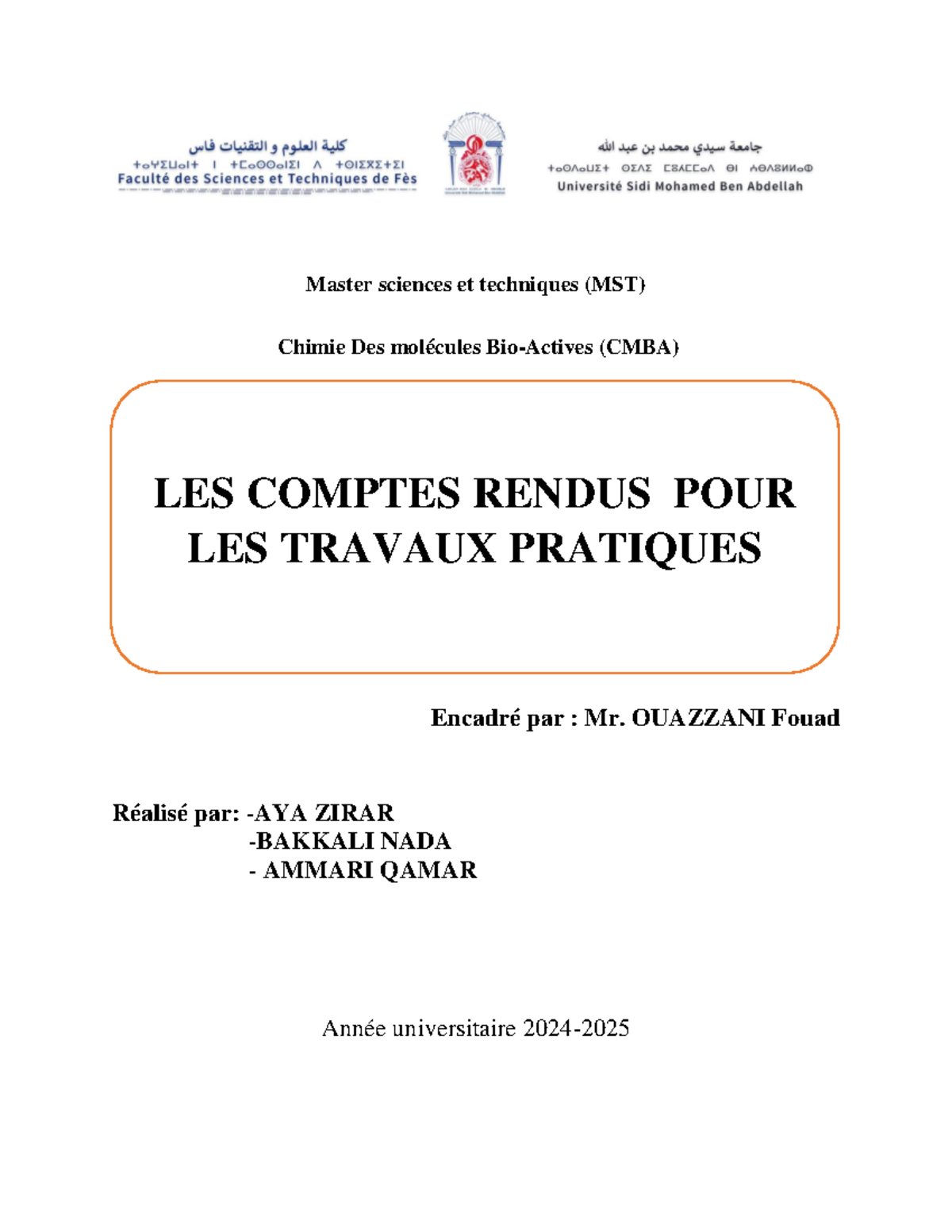 MST CMBA: Comptes Rendus des Travaux Pratiques sur la Réaction de ...