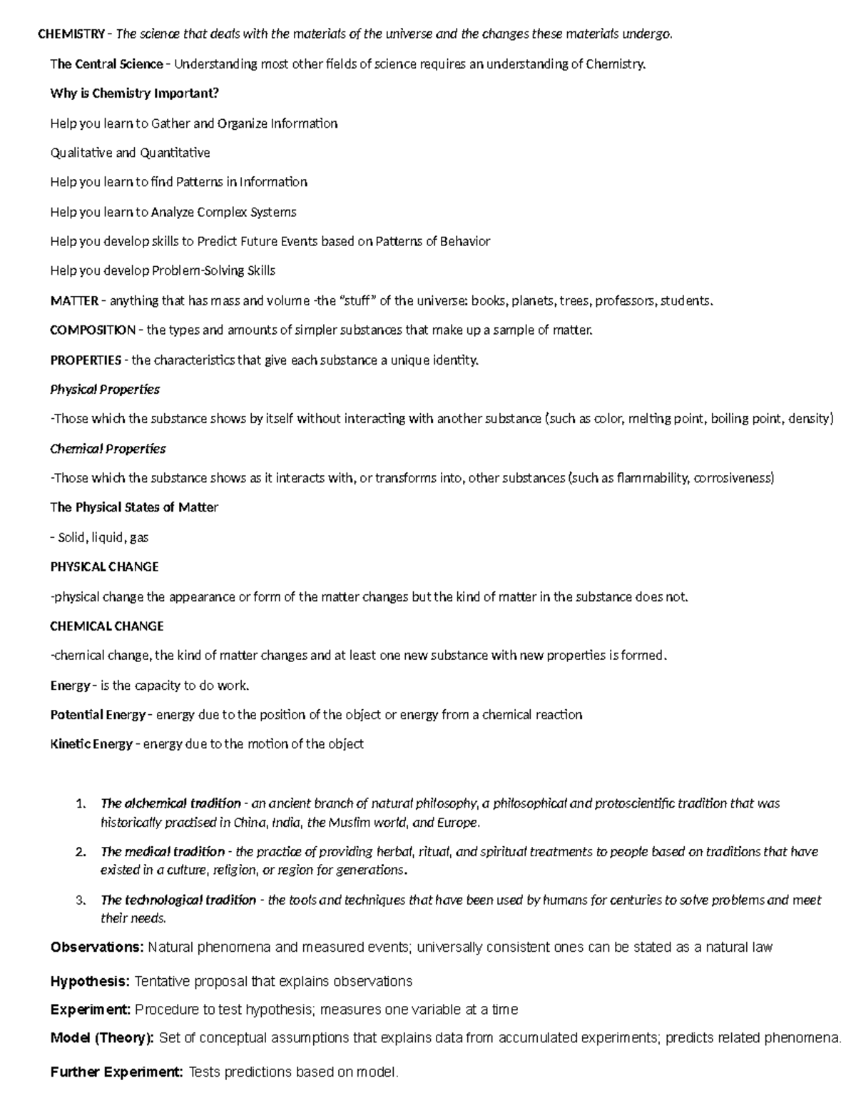 CHEM 101 Prelim Reviewer - Key Concepts in Chemistry - Studocu