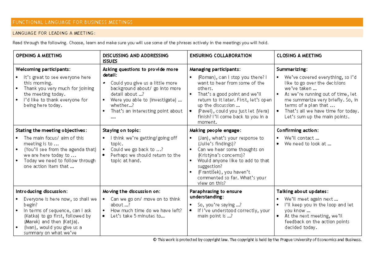 Functional Language for Business Meetings: Leading Effective ...