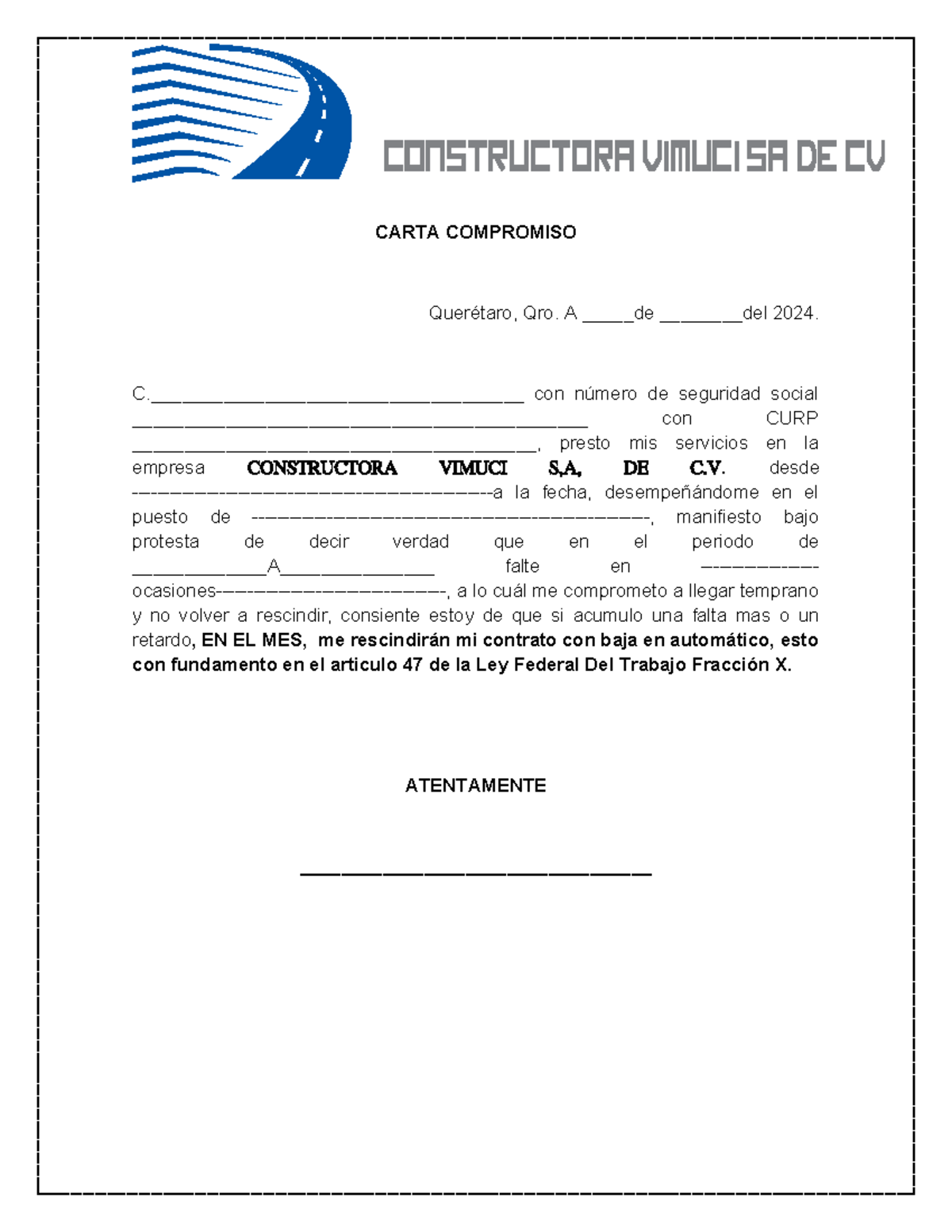Formato De Carta Compromiso 483x361