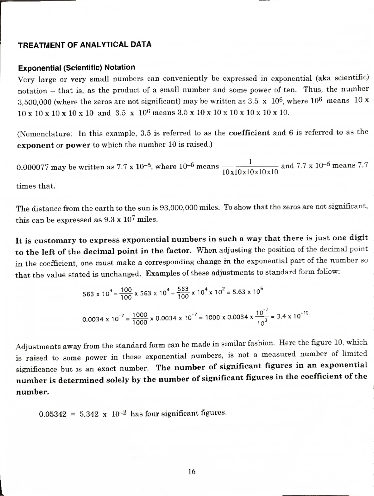 ANALYTICAL DATA TREATMENT: EXPONENTIAL NOTATION & SIGNIFICANT FIGURES ...