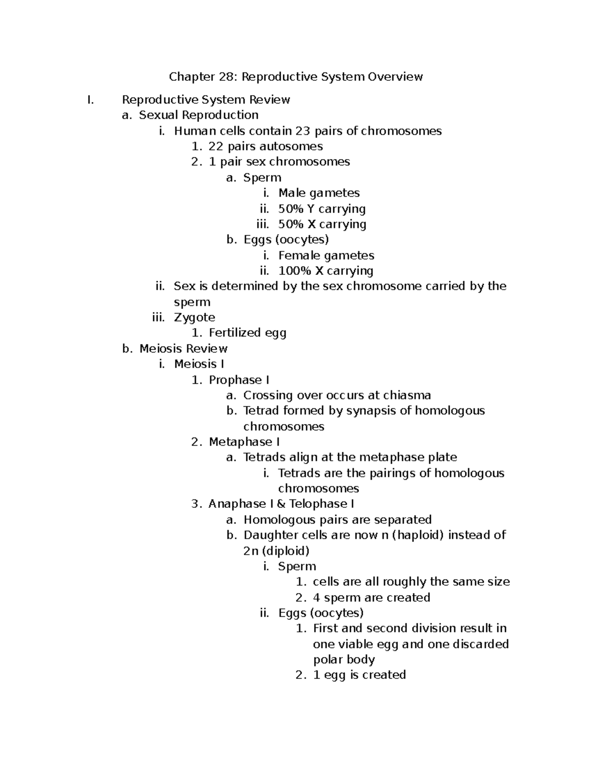 Chapter 28: Overview of the Reproductive System and Meiosis - Studocu