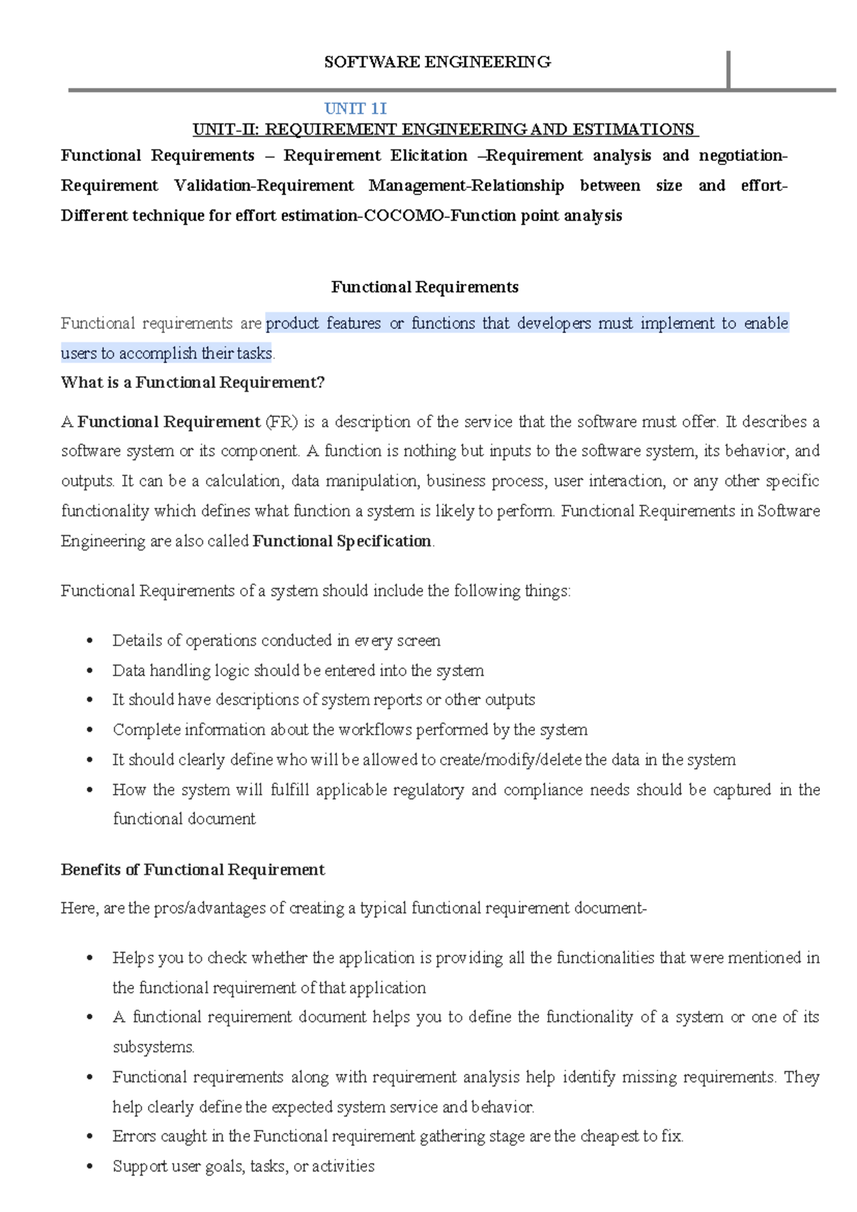 SE UNIT II Iiibca 1 - GDSFDG - UNIT-II: REQUIREMENT ENGINEERING AND ...