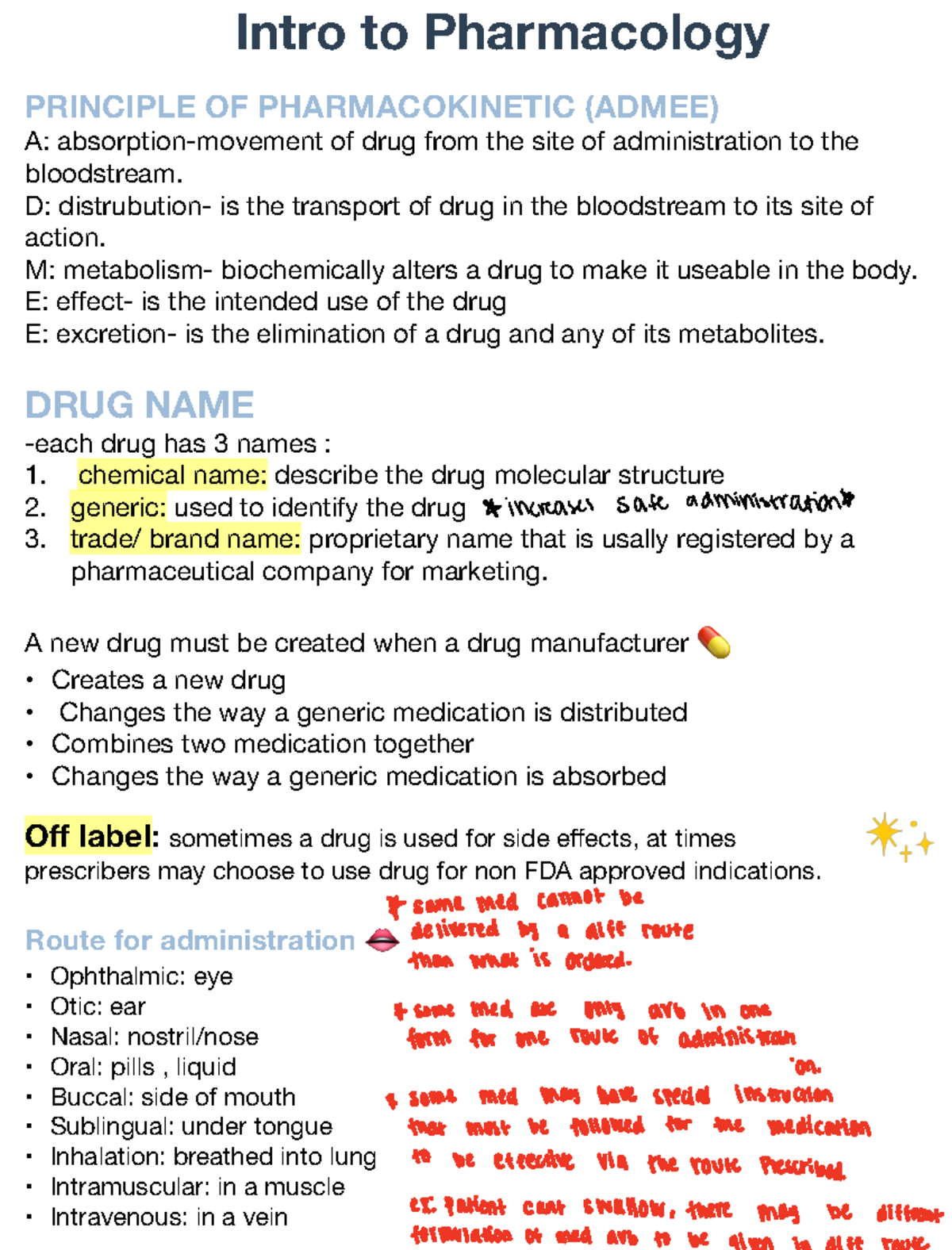 Intro to pharm e 1 - notes 1 - Intro to Pharmacology PRINCIPLE OF ...