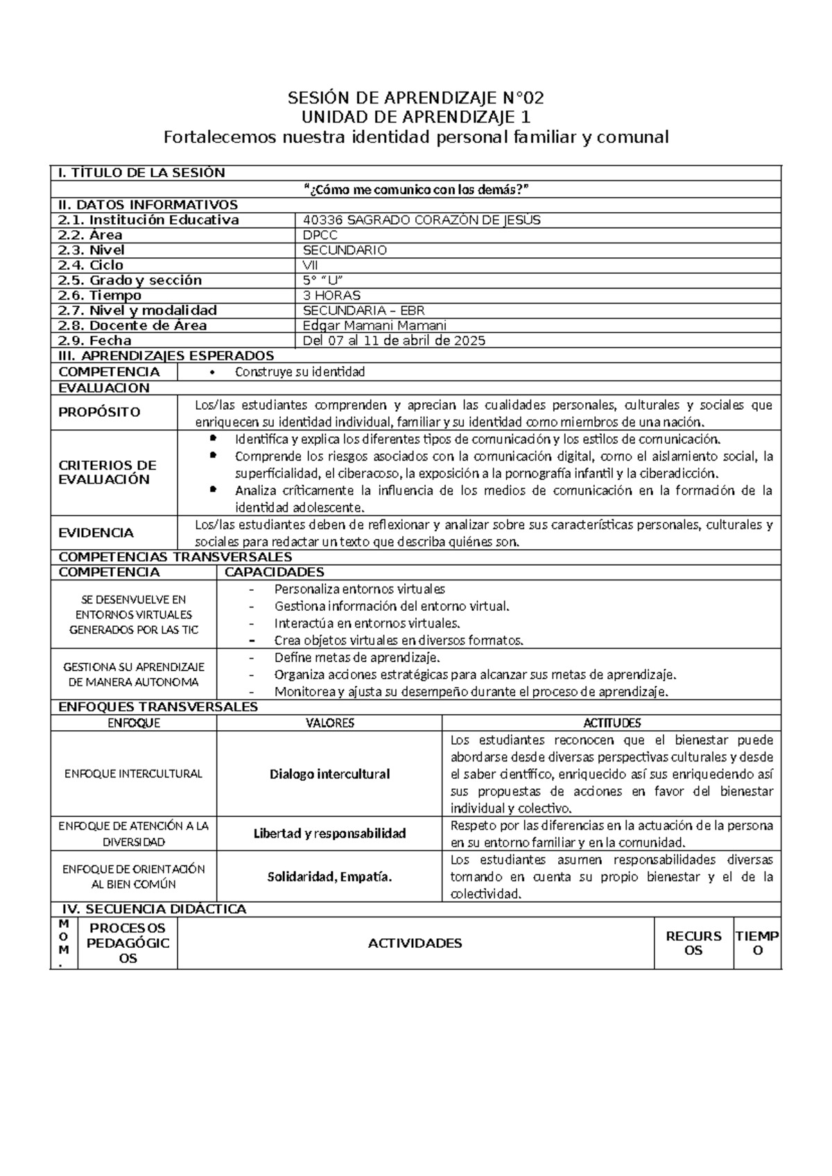 5º SESIÓN DPCC 2025 - Comunicación y Construcción de Identidad - Studocu