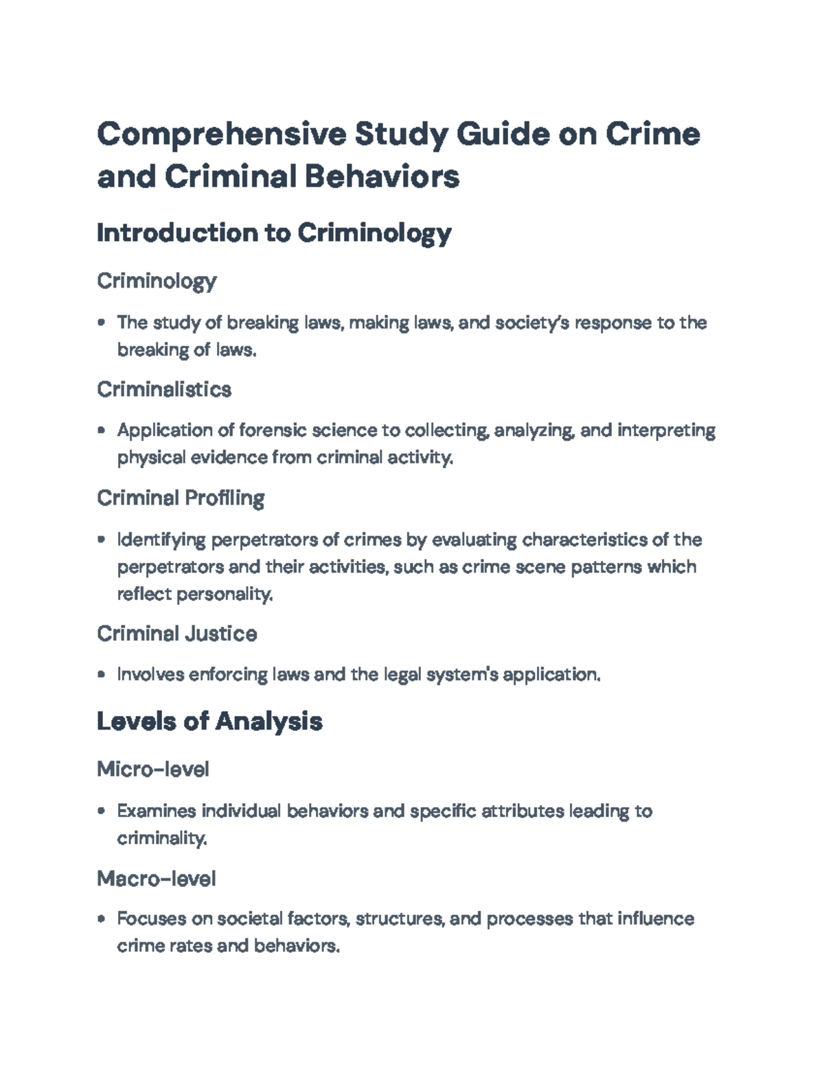 Comprehensive Study Guide: Crime & Criminal Behavior (Intro to ...