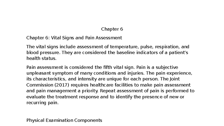 Chapter 6: Vital Signs & Pain Assessment in Healthcare (NURS 101) - Studocu