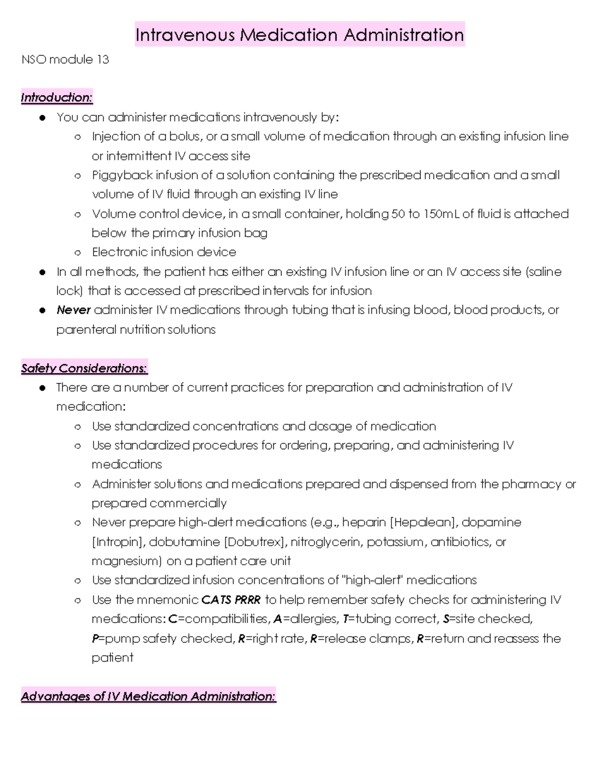 Intravenous Medication Administration: NSO Module 13 Overview and ...