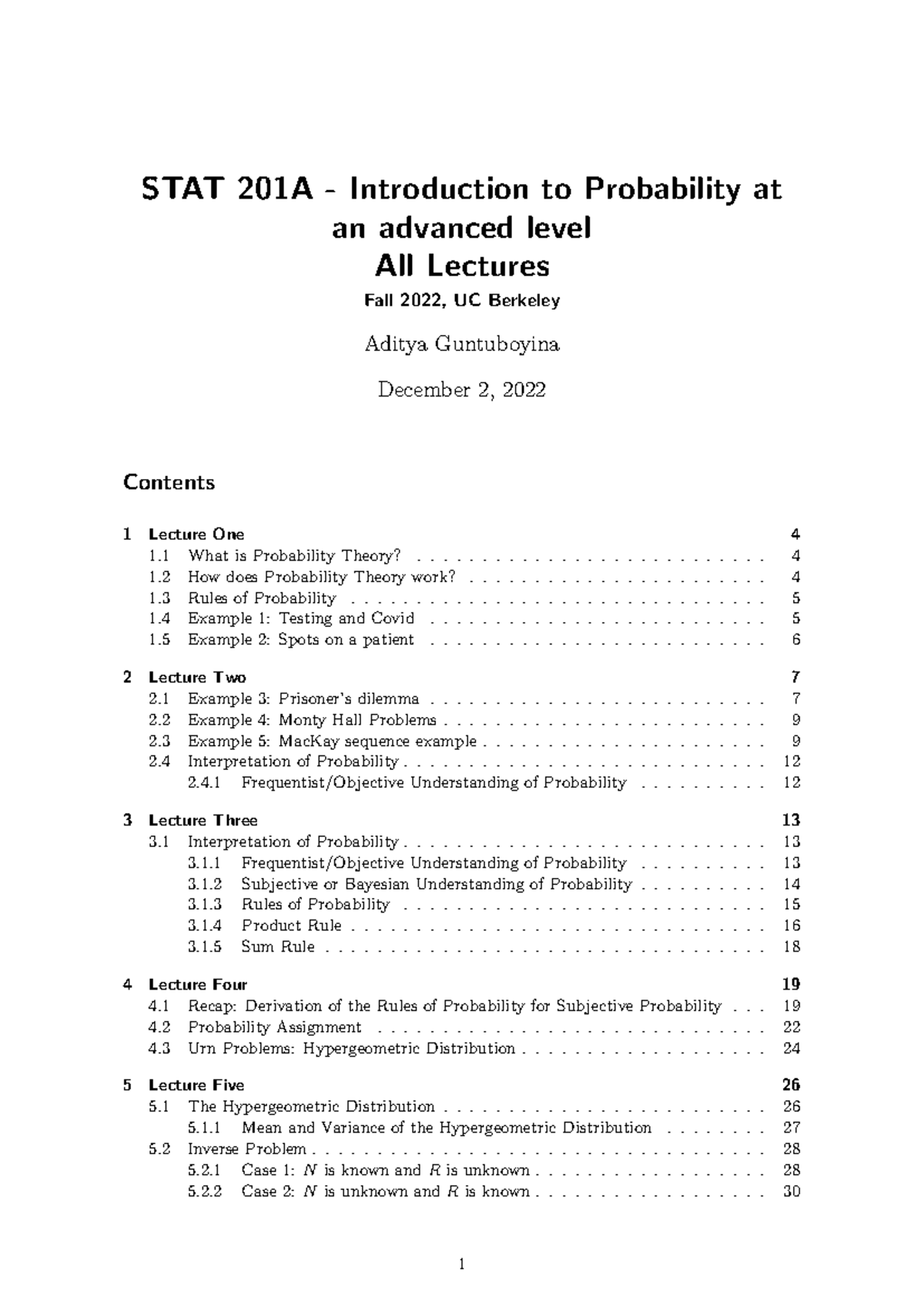 STAT 201A: Advanced Probability Theory Lecture Notes – Fall 2022 - Studocu