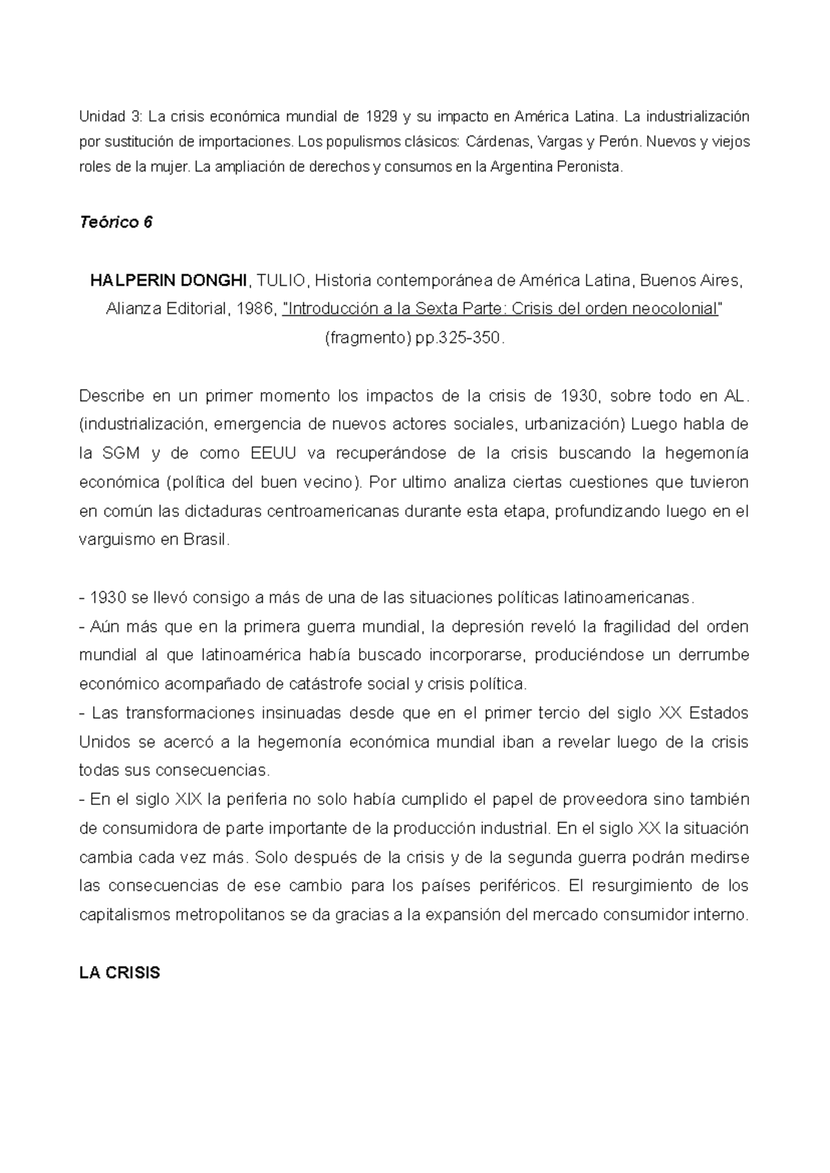 Unidad 3: Crisis Económica de 1929 y su Impacto en América Latina - Studocu