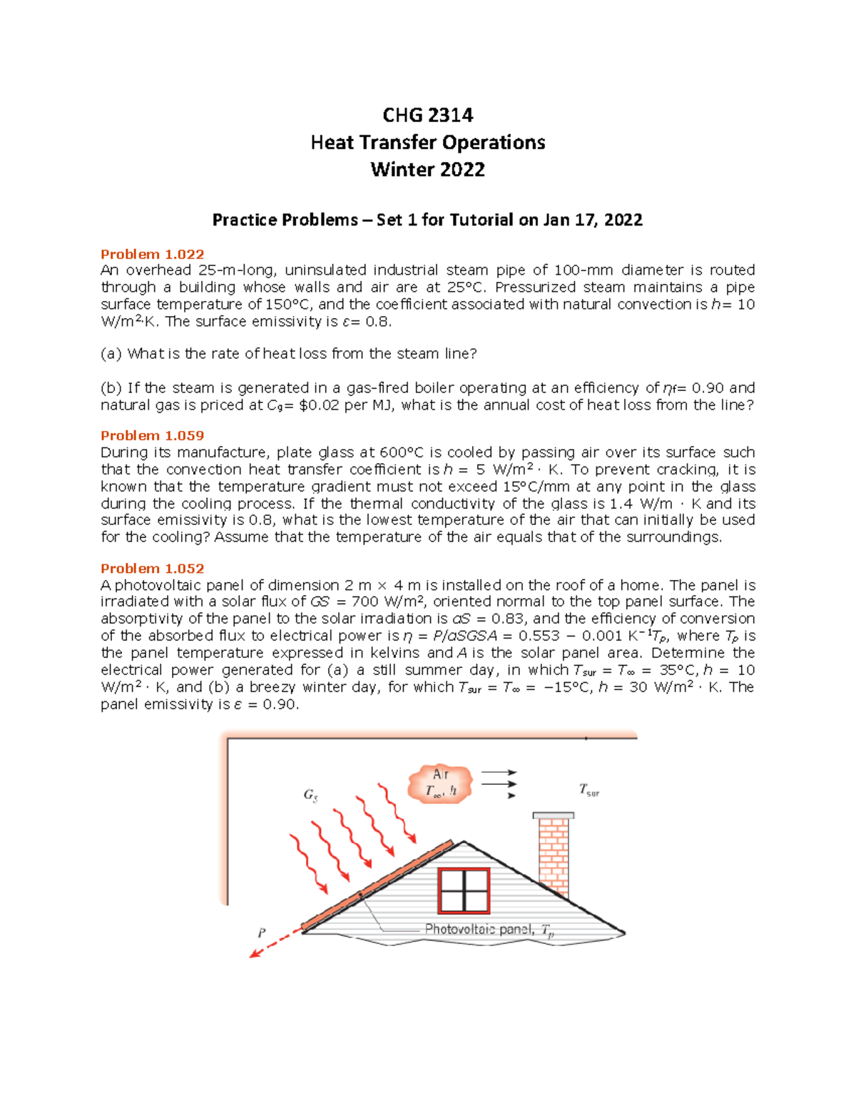 CHG 2314 Heat Transfer Operations Problem Set 1 Solutions - Studocu