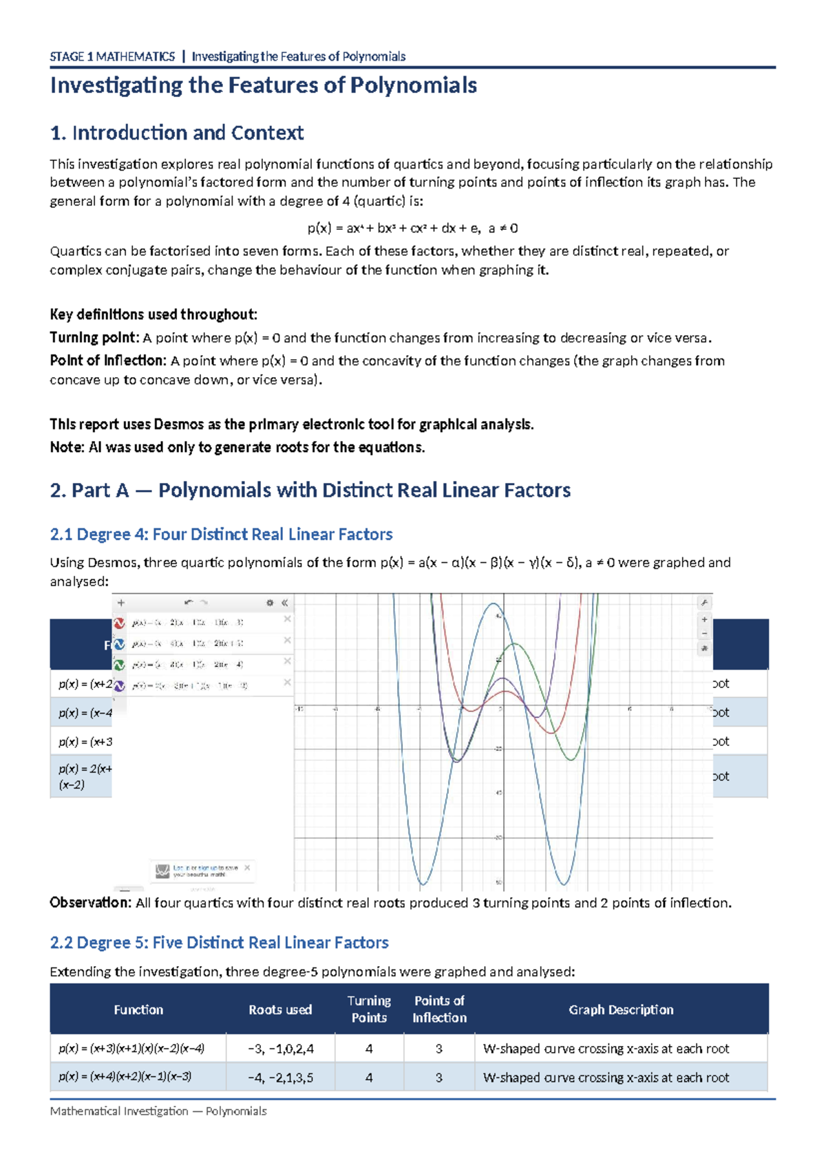 STAGE 1 MATHEMATICS: Investigating Polynomial Features and Behavior ...