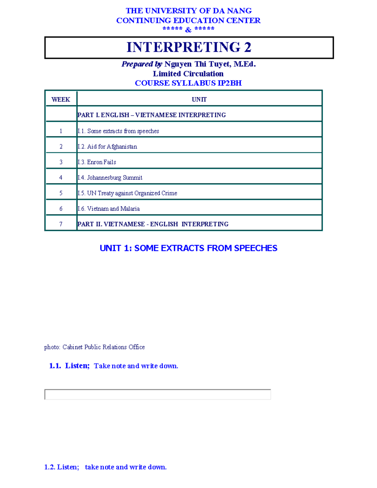 COURSE SYLLABUS IP2BH: VIETNAMESE-ENGLISH INTERPRETING 2 - Studocu