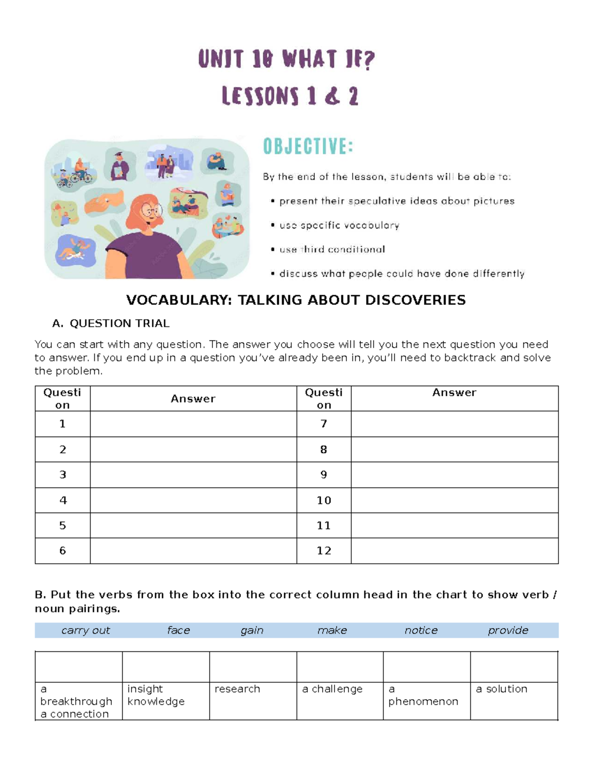Unit 10 lessons 1 & 2: Vocabulary on discoveries and challenges - Studocu
