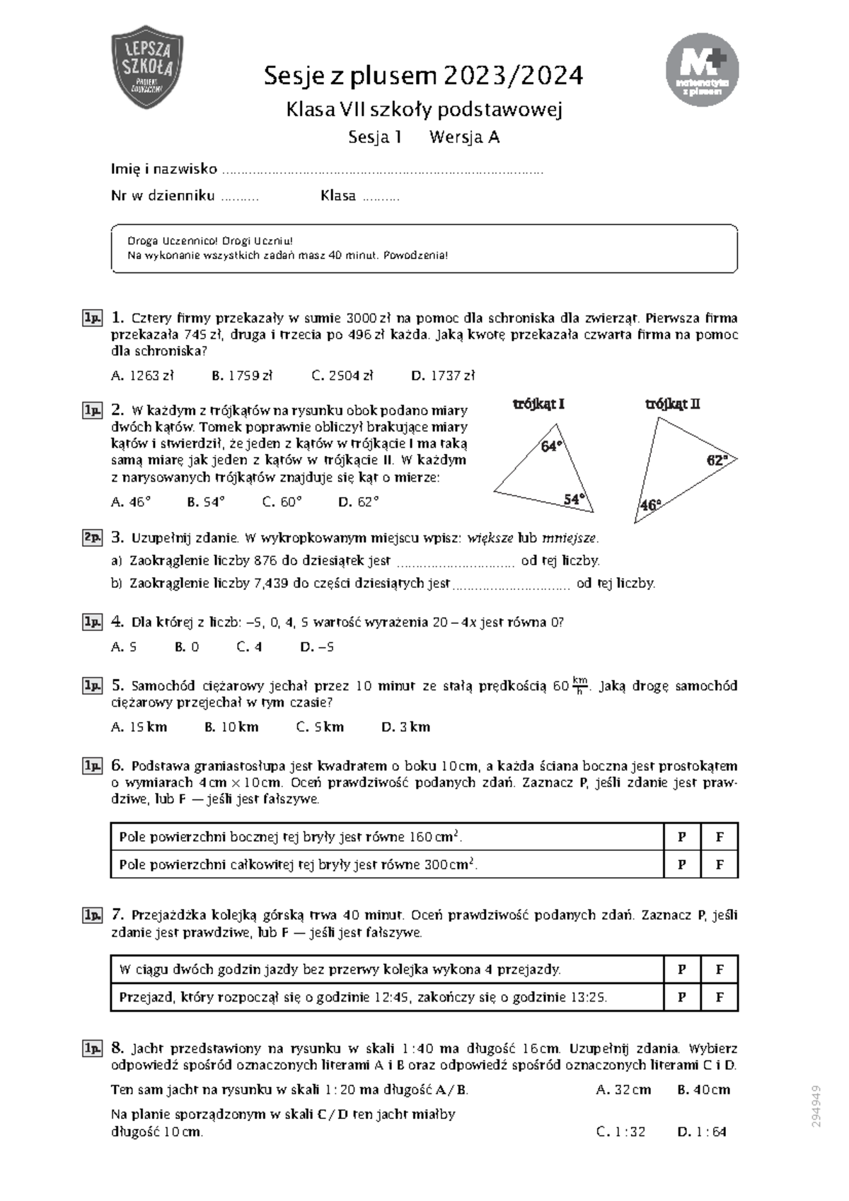 Test Diagnostyczny Z Matematyki Po Klasie 7 www.studocu.com