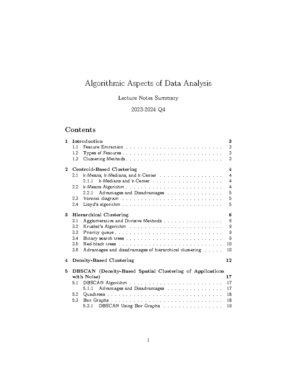 Algorithmic Data Analysis Lecture Notes Summary - 2023-2024 Q - Studeersnel