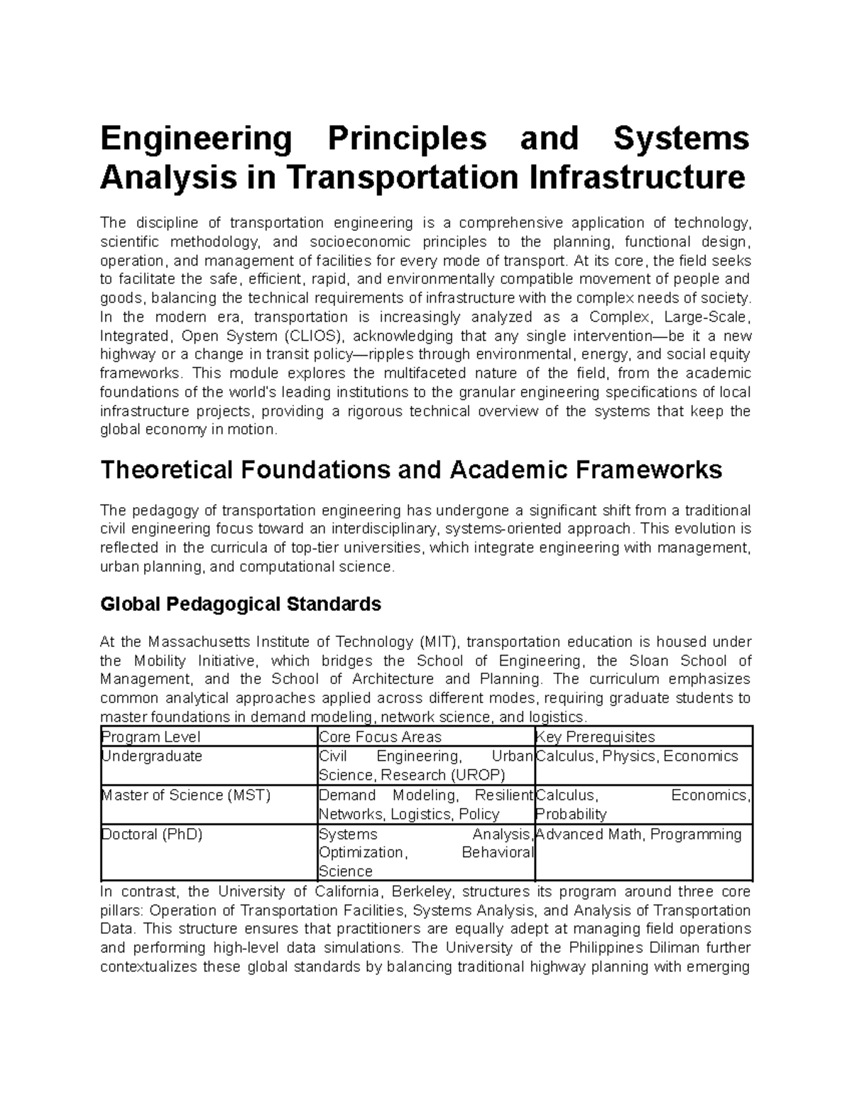 Transportation Engineering Module: Principles & Systems Analysis - Studocu