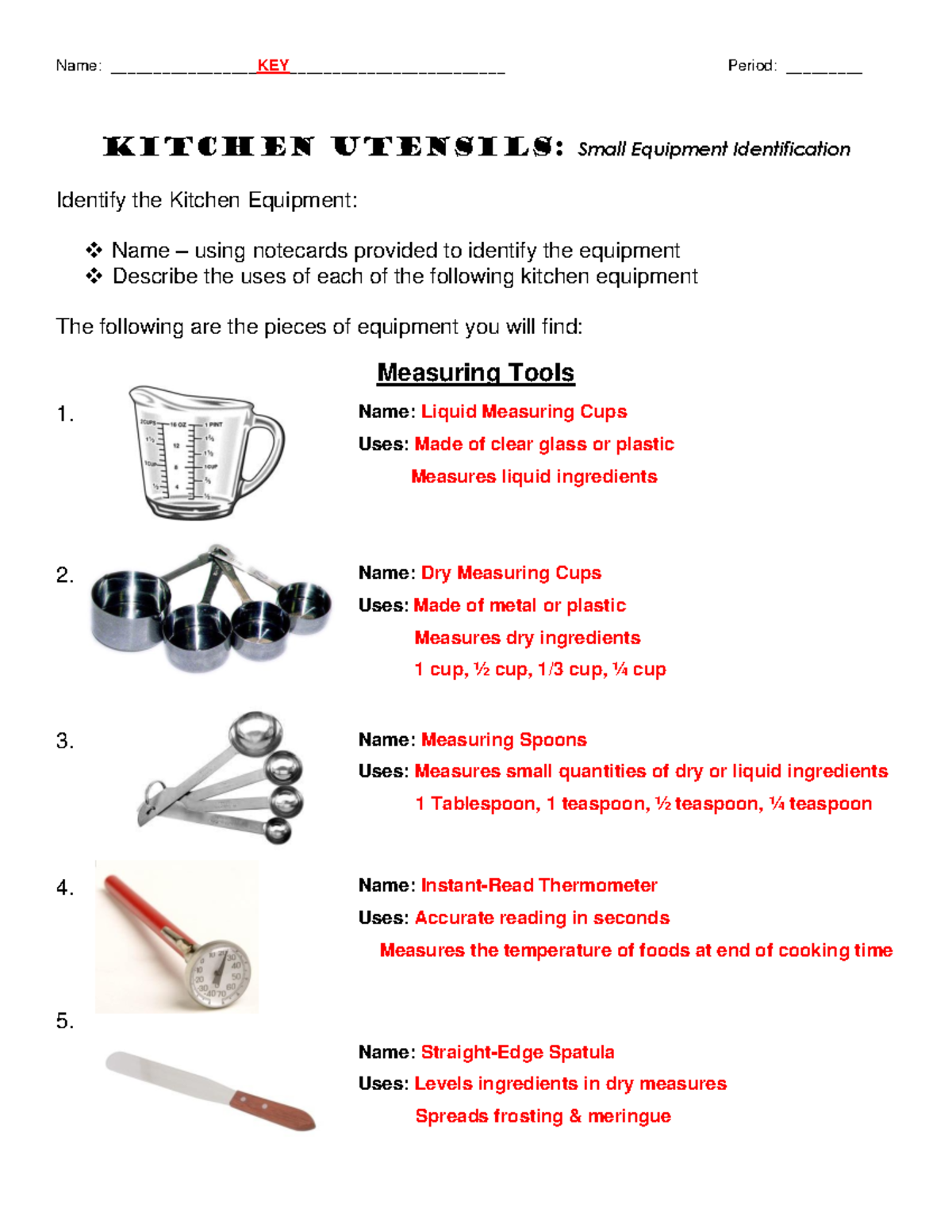 Measuring Tools In Baking With Names And Pictures