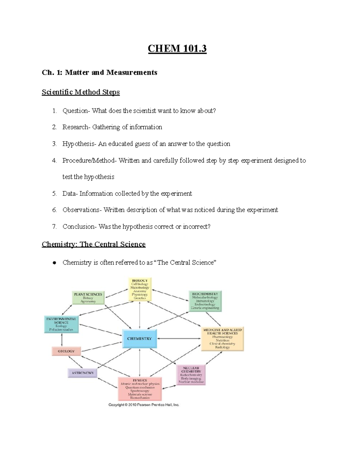 CHEM 101 - Lecture notes Lecture 1 and 2 - CHEM 101. Ch. 1: Matter and ...