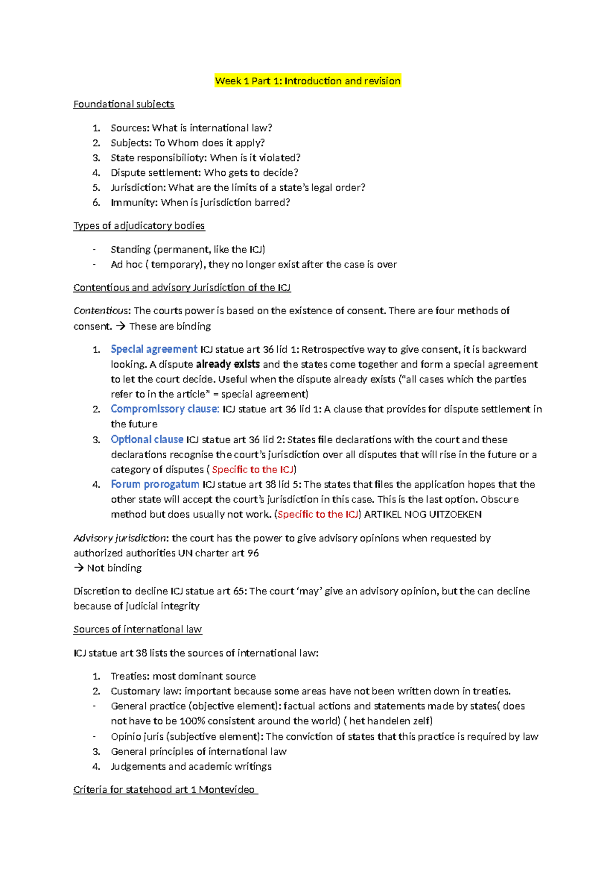 Public International Law: Week 1 Intro & Revision Notes (PIL 101 ...