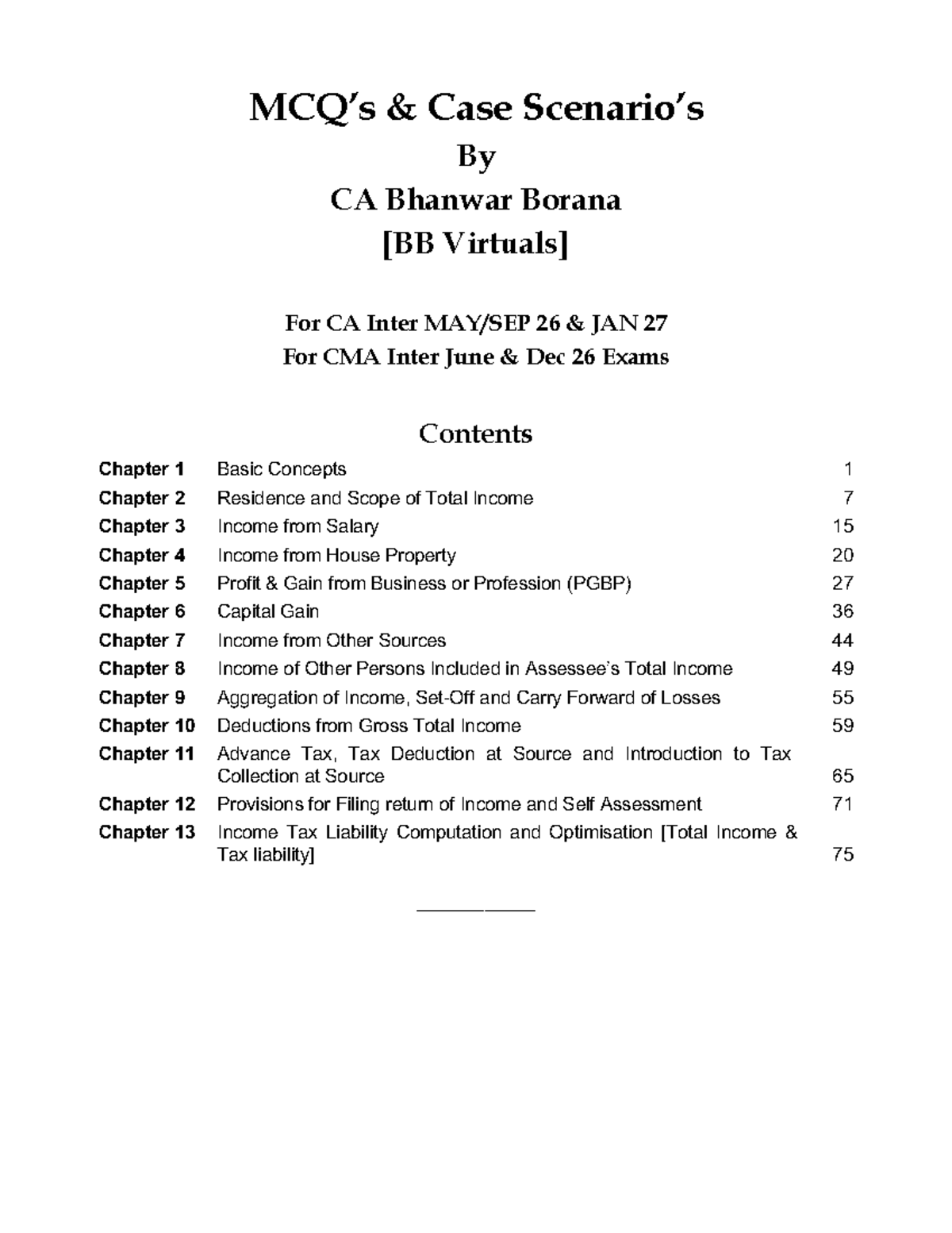Case Study: Income Tax Concepts for CA Inter & CMA Inter Exams - Studocu