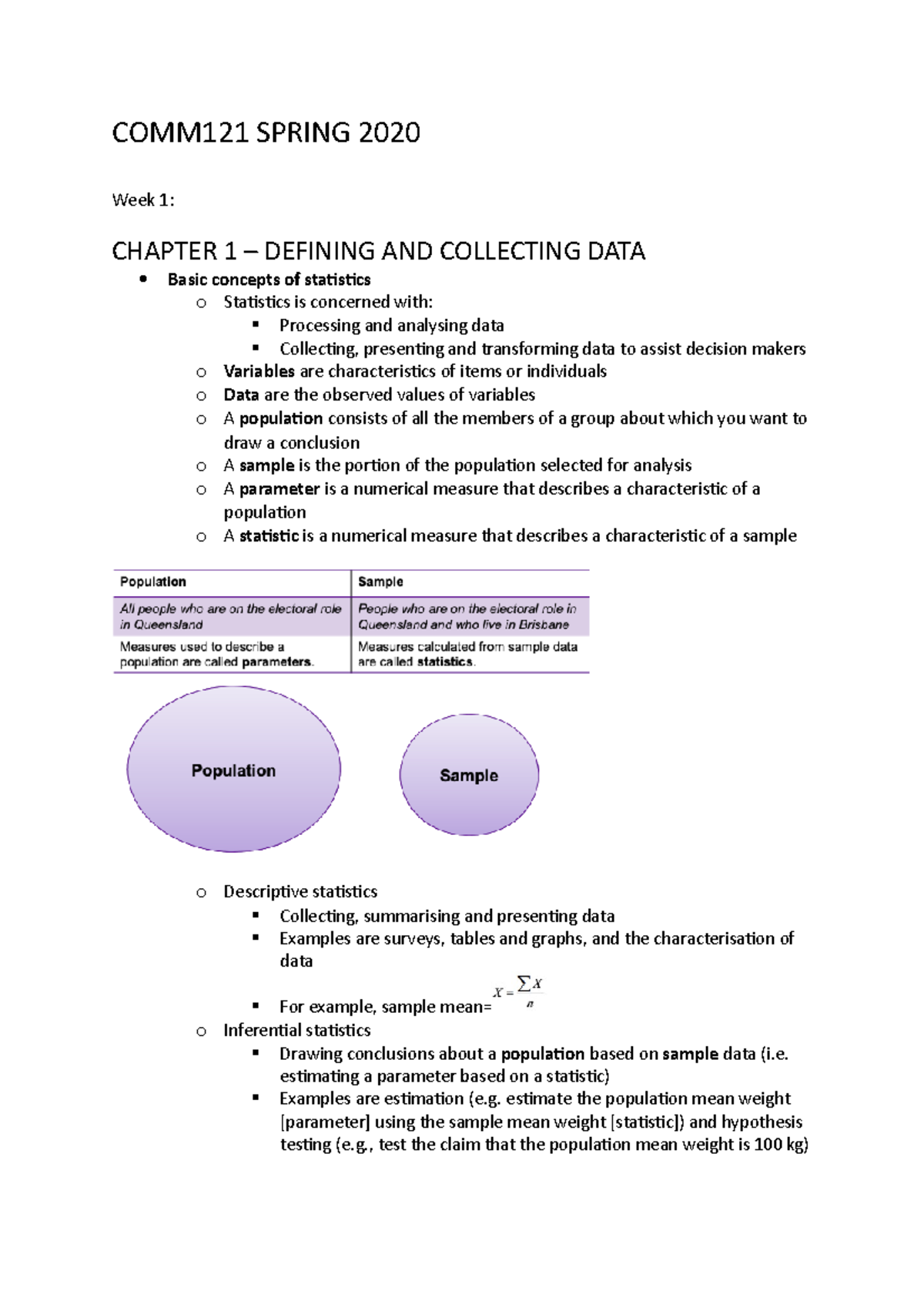 COMM121 Spring 2020 - Comprehensive Study Notes on Statistics and Data ...