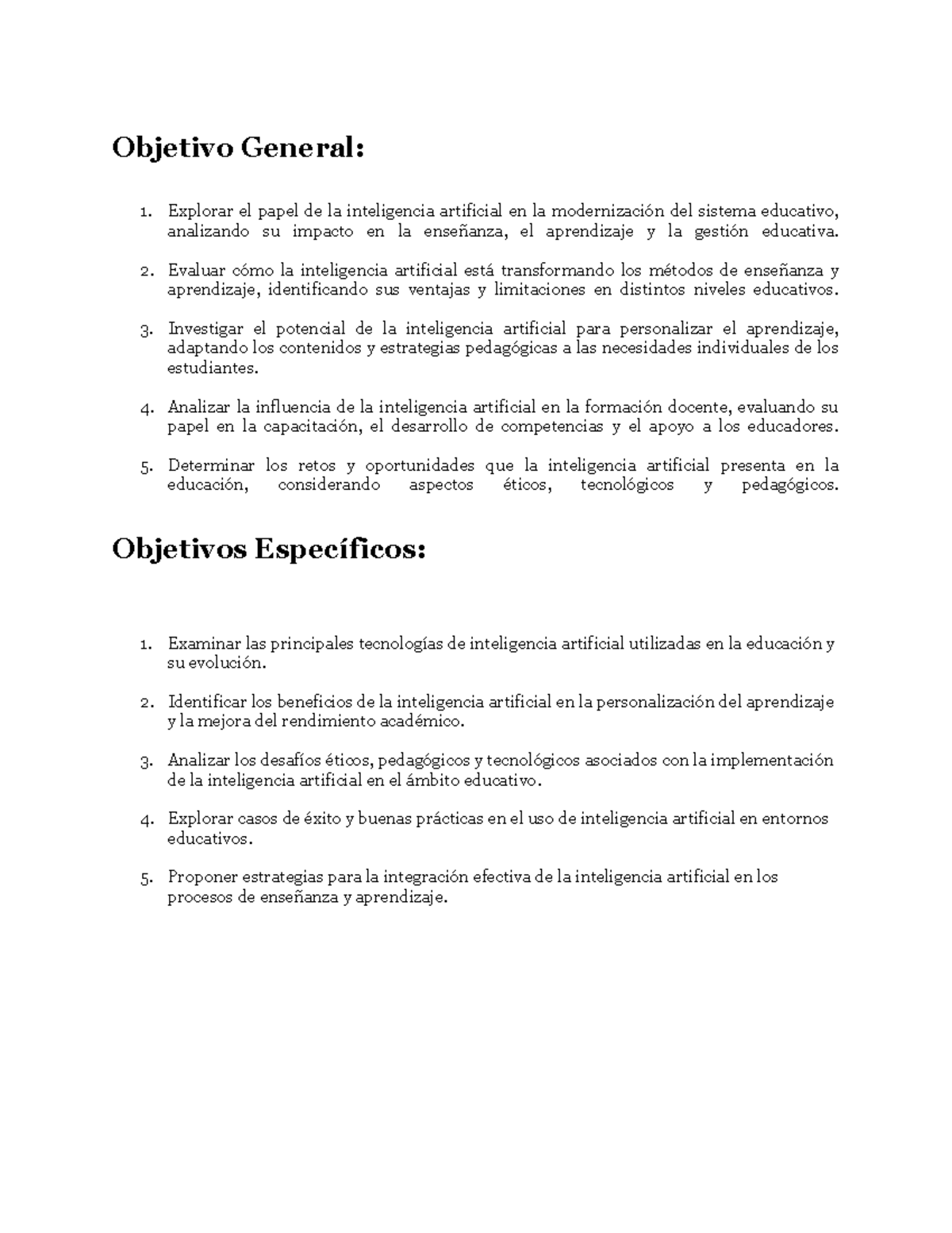 Objetivos - Explorar el papel de la inteligencia artificial en la ...