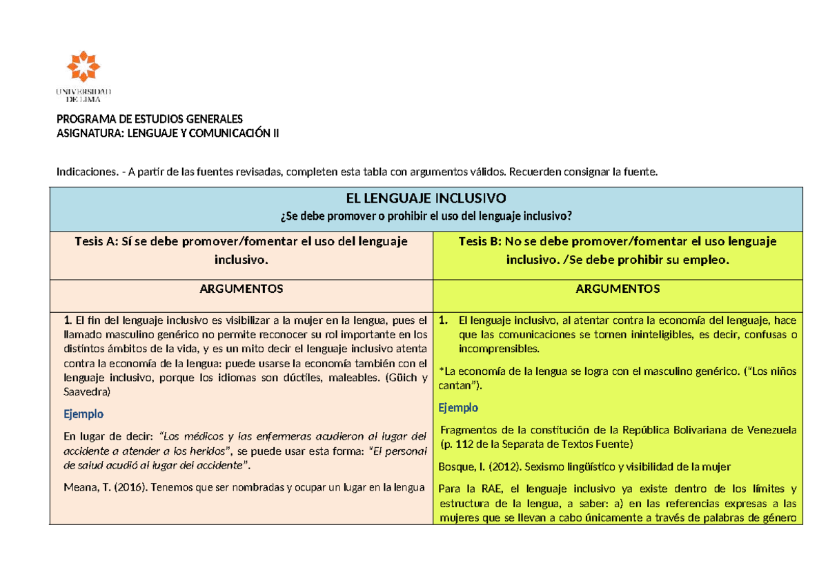 Lenguaje Inclusivo: Argumentos a Favor y en Contra - LENGUAJE Y