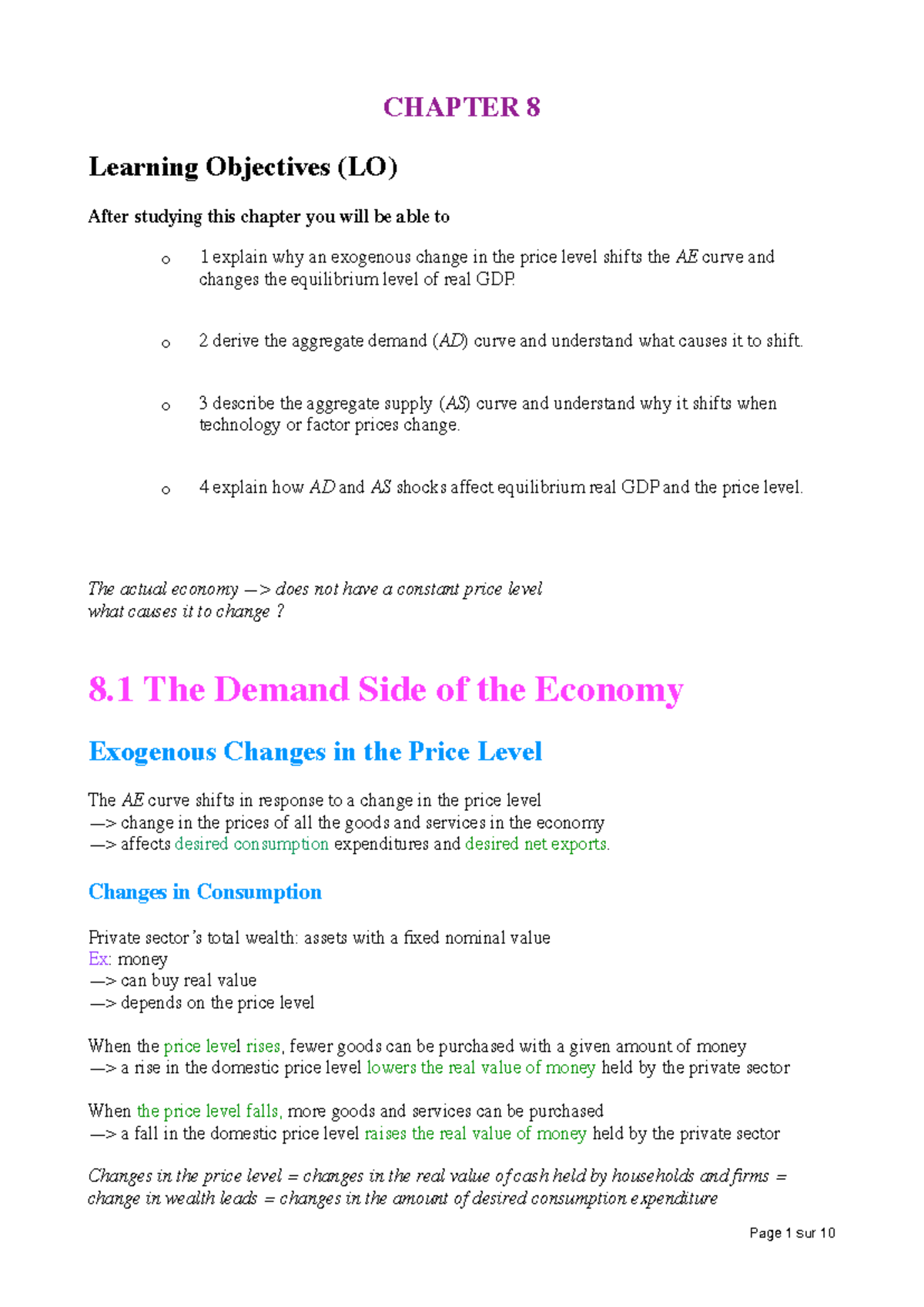 CHAP 8 ECON 203 - Aggregate Demand and Supply Analysis - Studocu