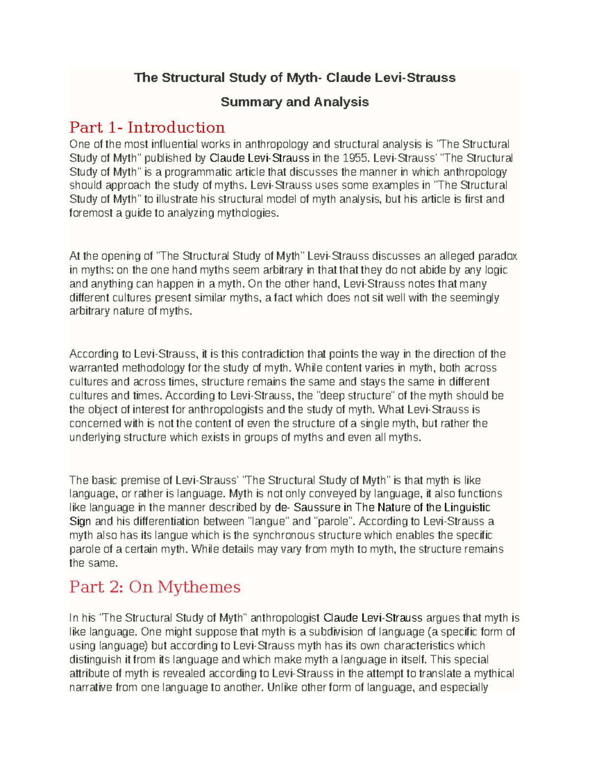 780265093 Structural Study of Myth: Summary & Analysis - Studocu