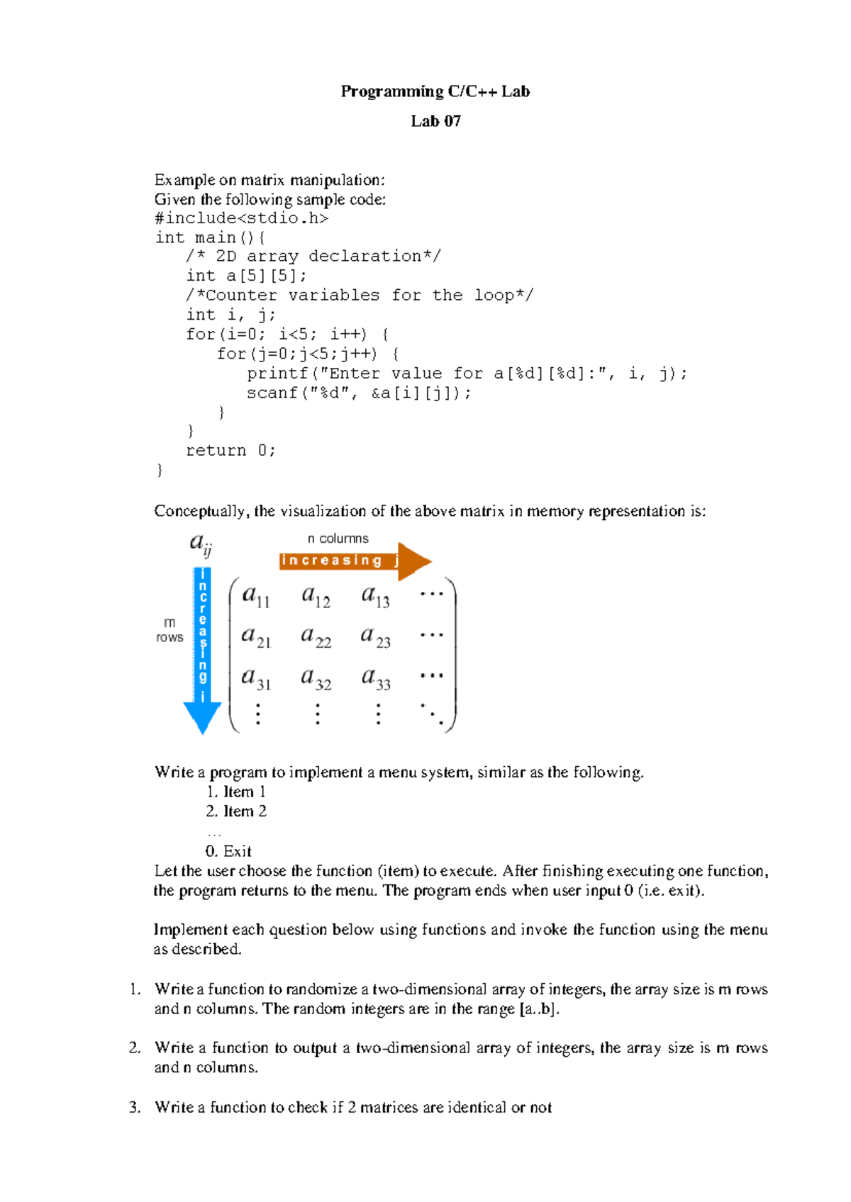 CSE Lab 07 - Matrix Manipulation in C/C++ Programming - Studocu