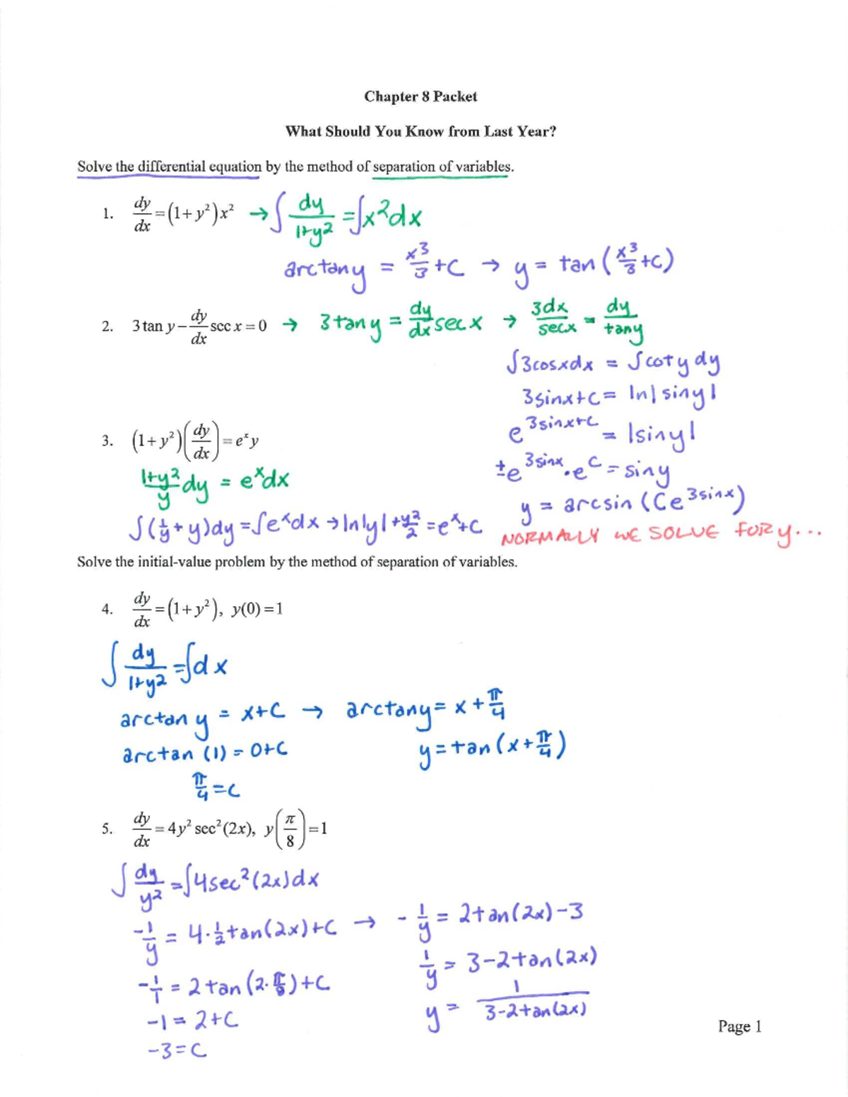 Ch+8+Packet+Key - diff eq - Chapter 8 Packet What Should You Know from ...