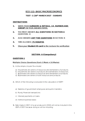 ECO 112 Test 2 sample paper 1 - ECO 112- BASIC MACROECONOMICS TEST ...