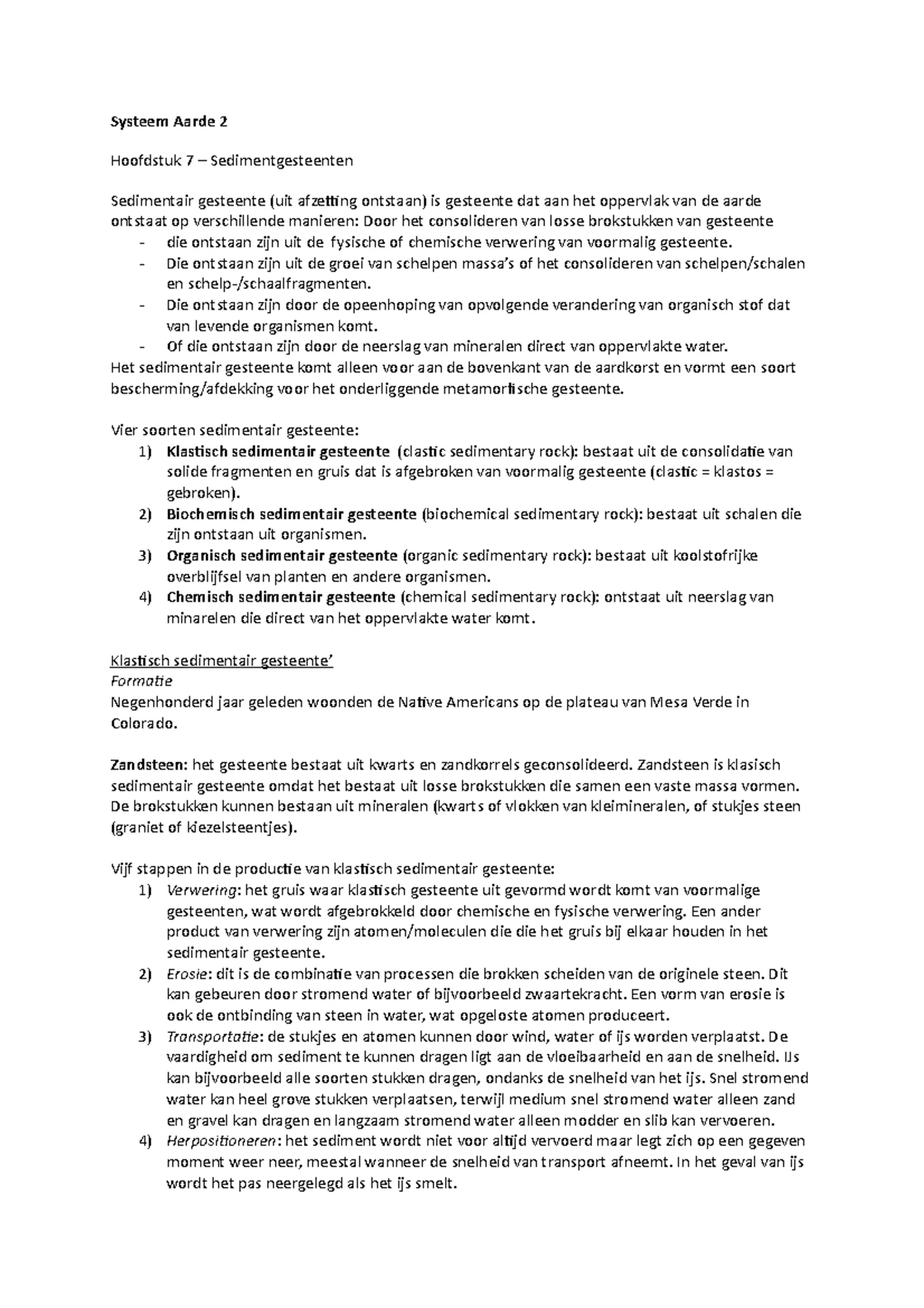 Hoofdstuk 7 - Sedimentgesteenten - Systeem Aarde 2 Hoofdstuk 7 ...