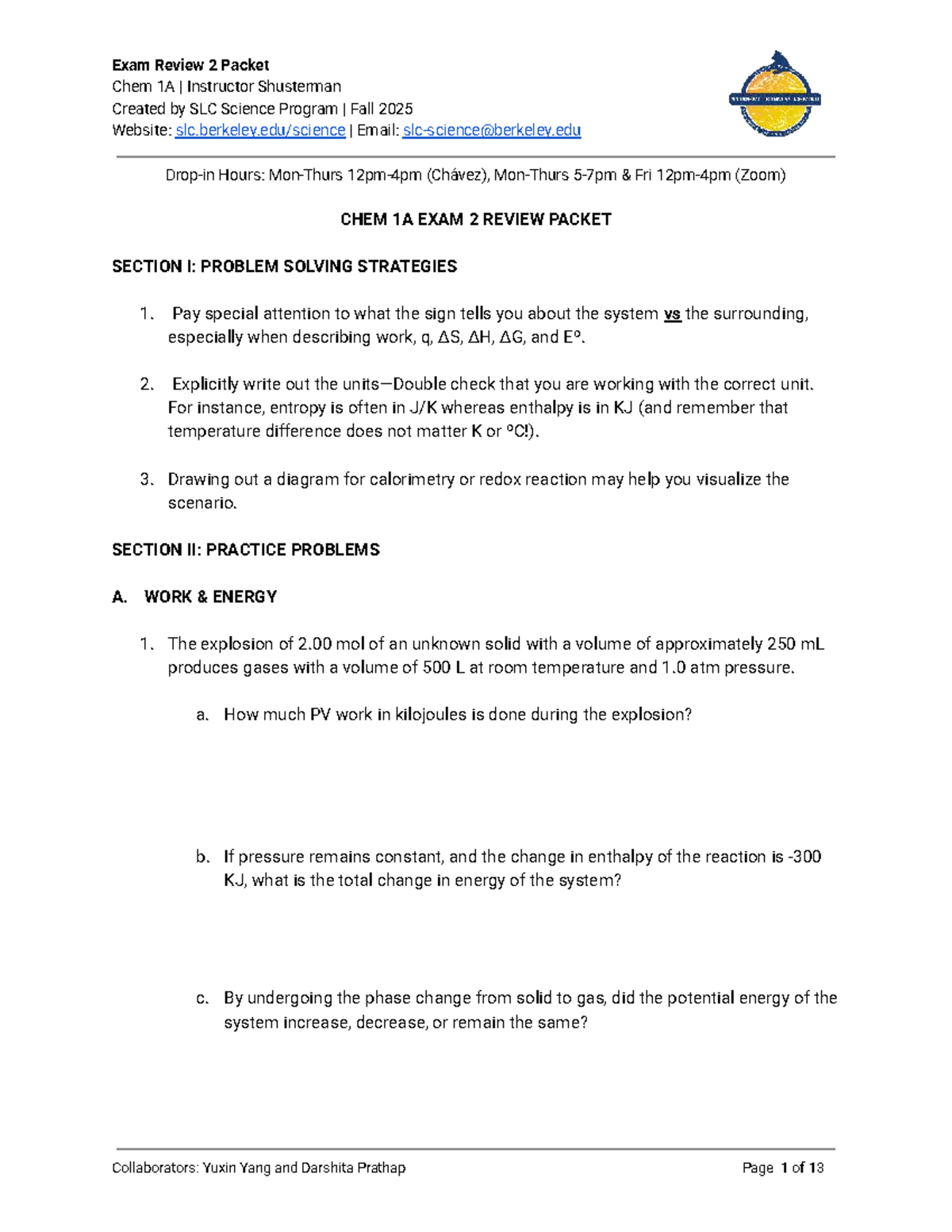 SLC Chem 1A Exam 2 Review Packet - Fall 2025 - Studocu