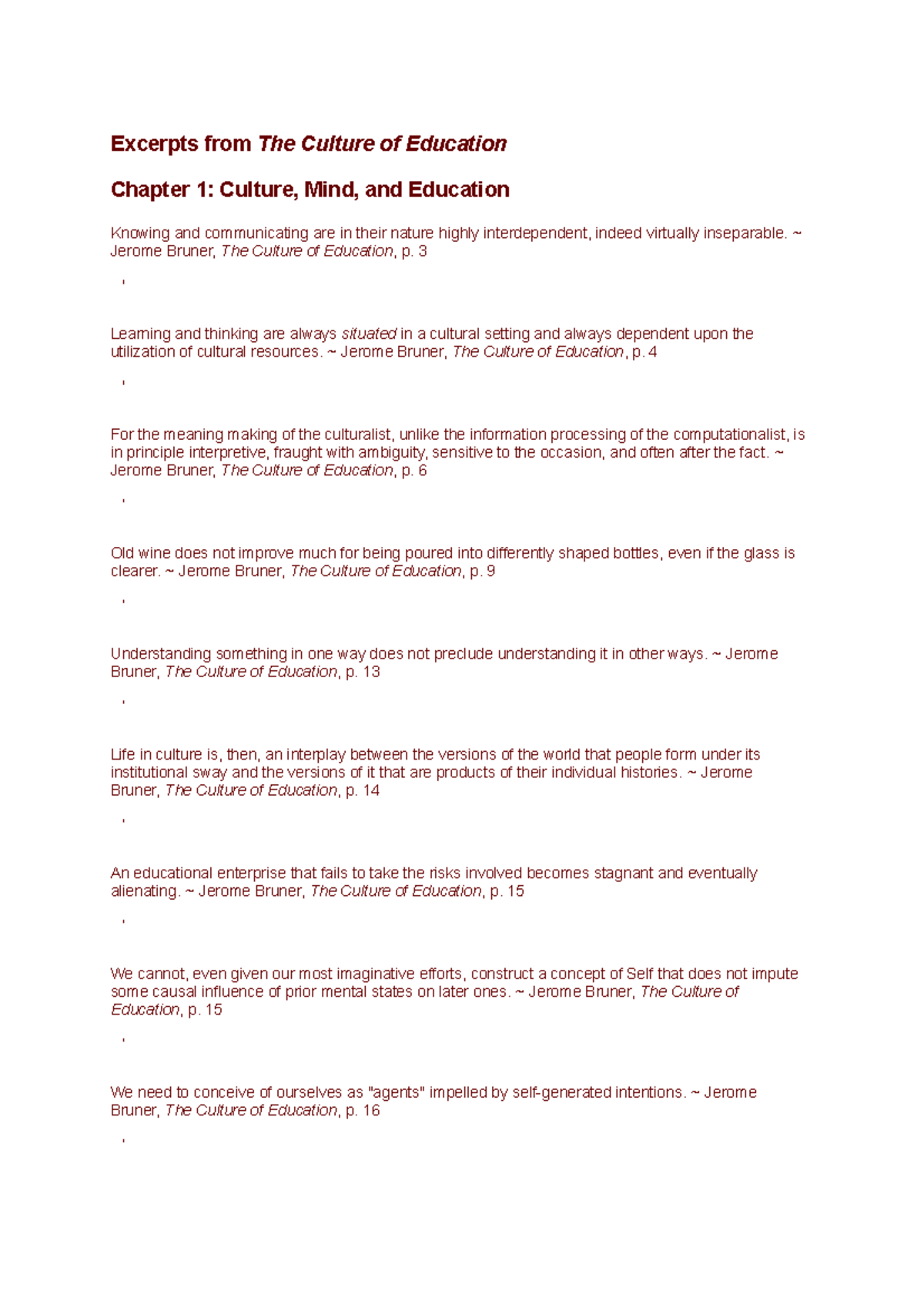 The culture of education - Jerome Bruner, The Culture of Education, p ...