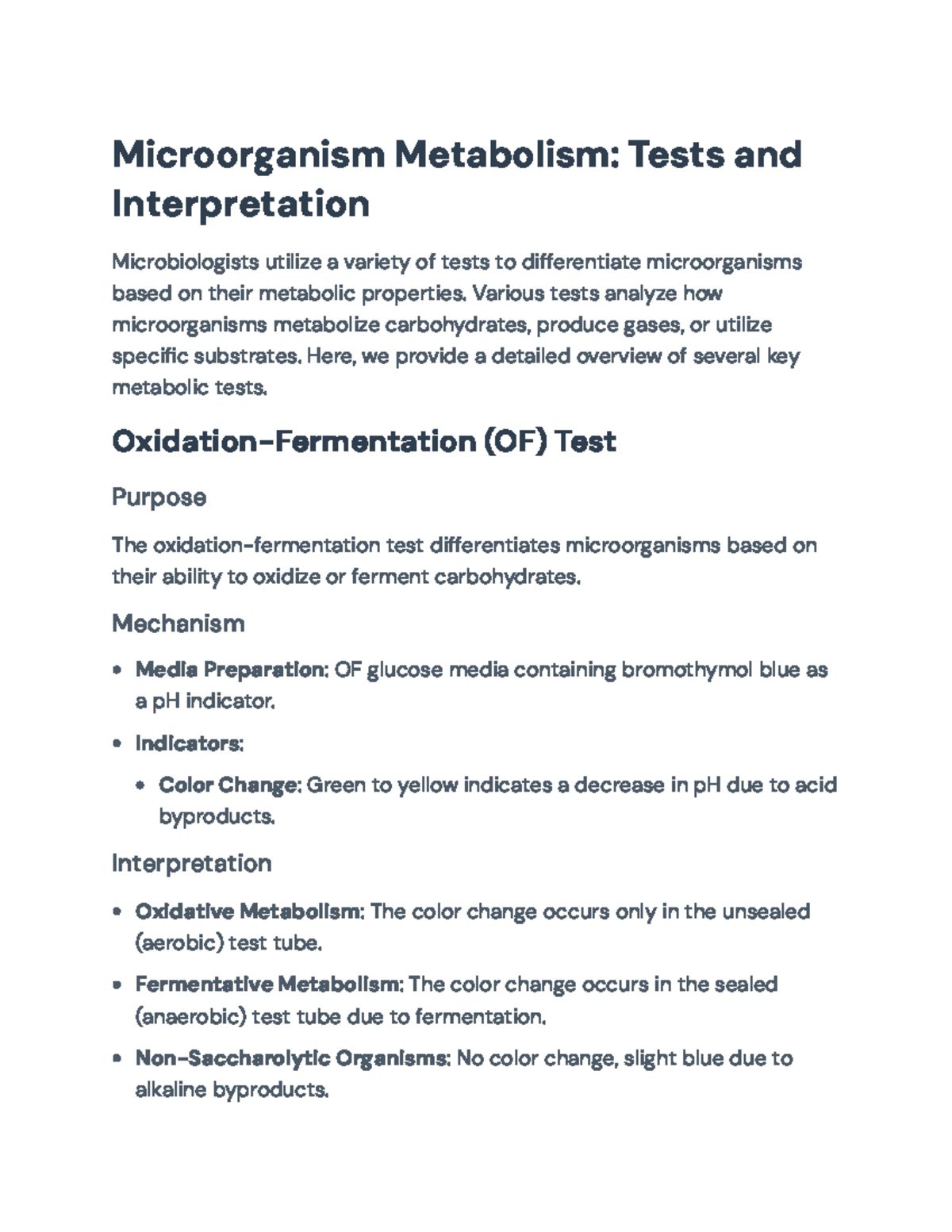 Microbiology 101: Overview of Metabolic Tests & Interpretation - Studocu