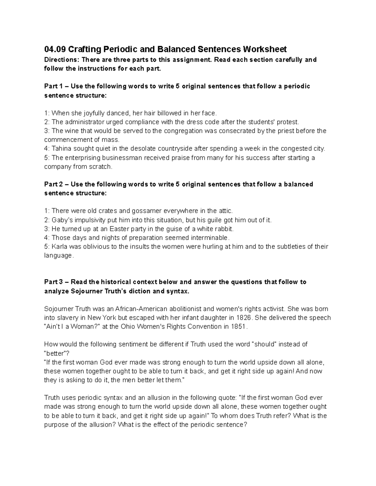 4.9 crafting Periodic and Balanced Sentences - Read each section ...