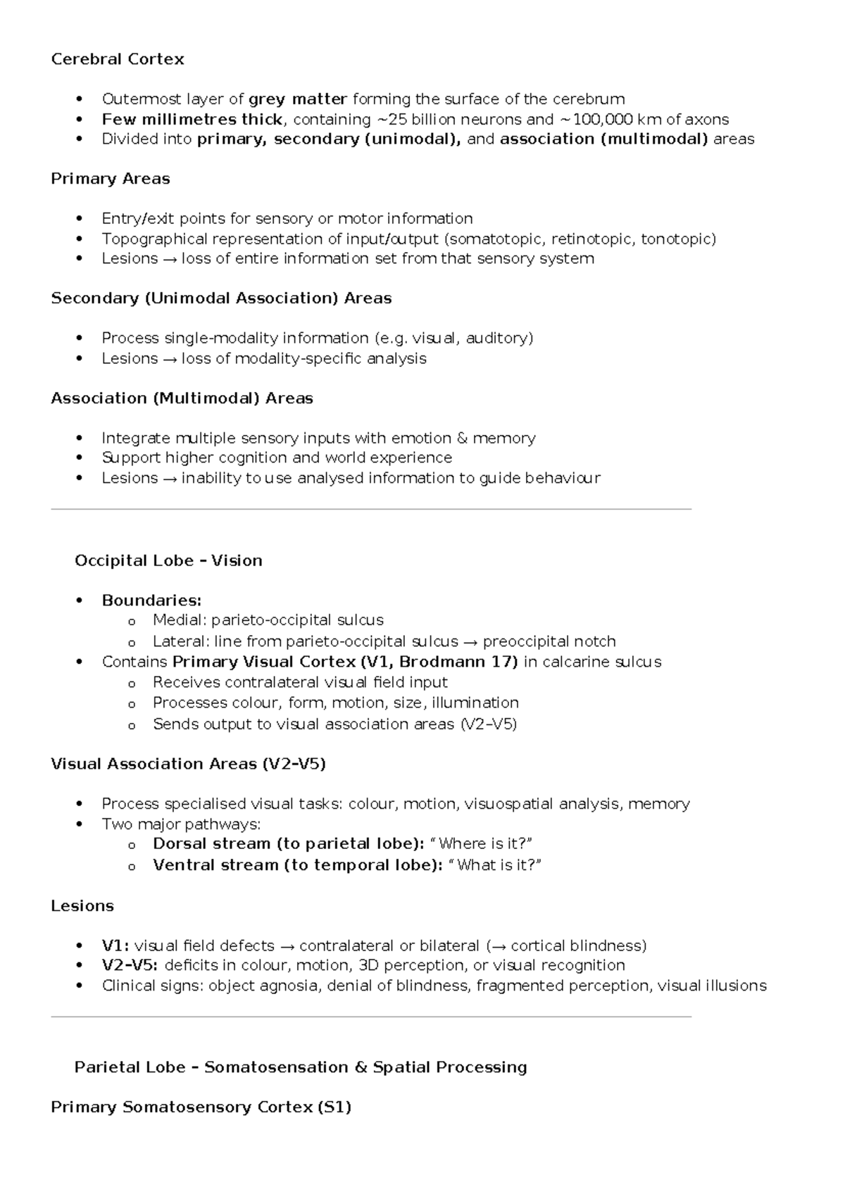 Quiz Week 9 - Cerebral Cortex and Sensory Pathways Study Notes - Studocu