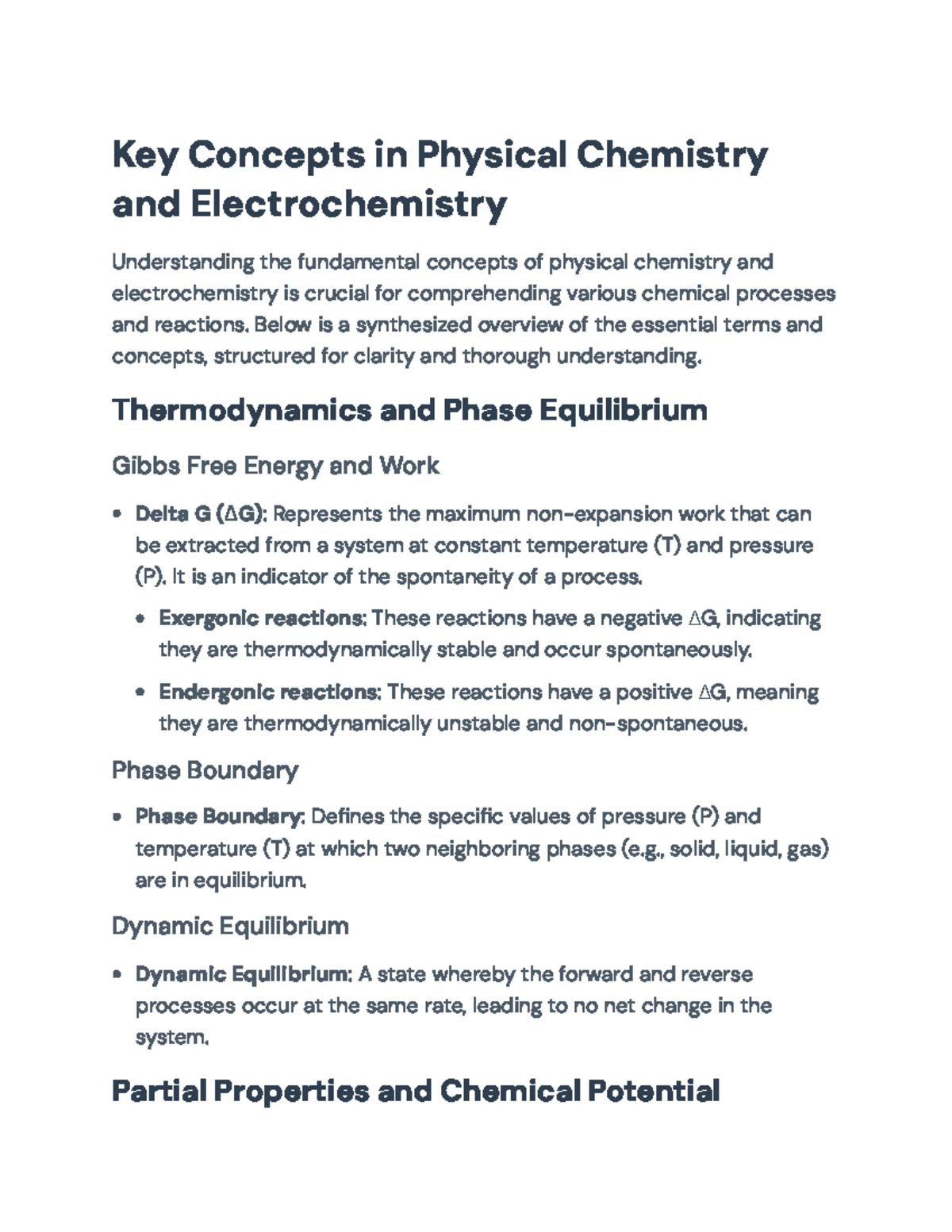 Key Concepts in Physical Chemistry and Electrochemistry (CHEM 101 ...