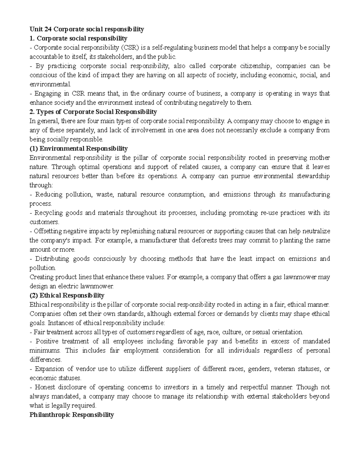 Unit 24 CSR: Understanding Corporate Social Responsibility Concepts ...